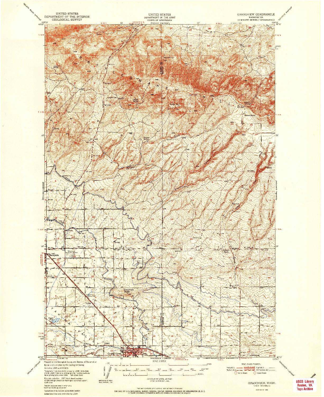 USGS 1:62500-SCALE QUADRANGLE FOR GRANDVIEW, WA 1951