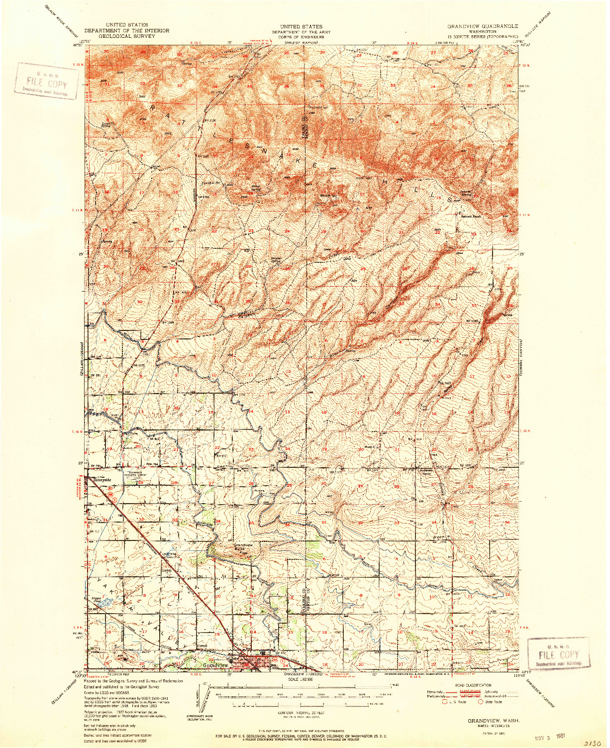 USGS 1:62500-SCALE QUADRANGLE FOR GRANDVIEW, WA 1951