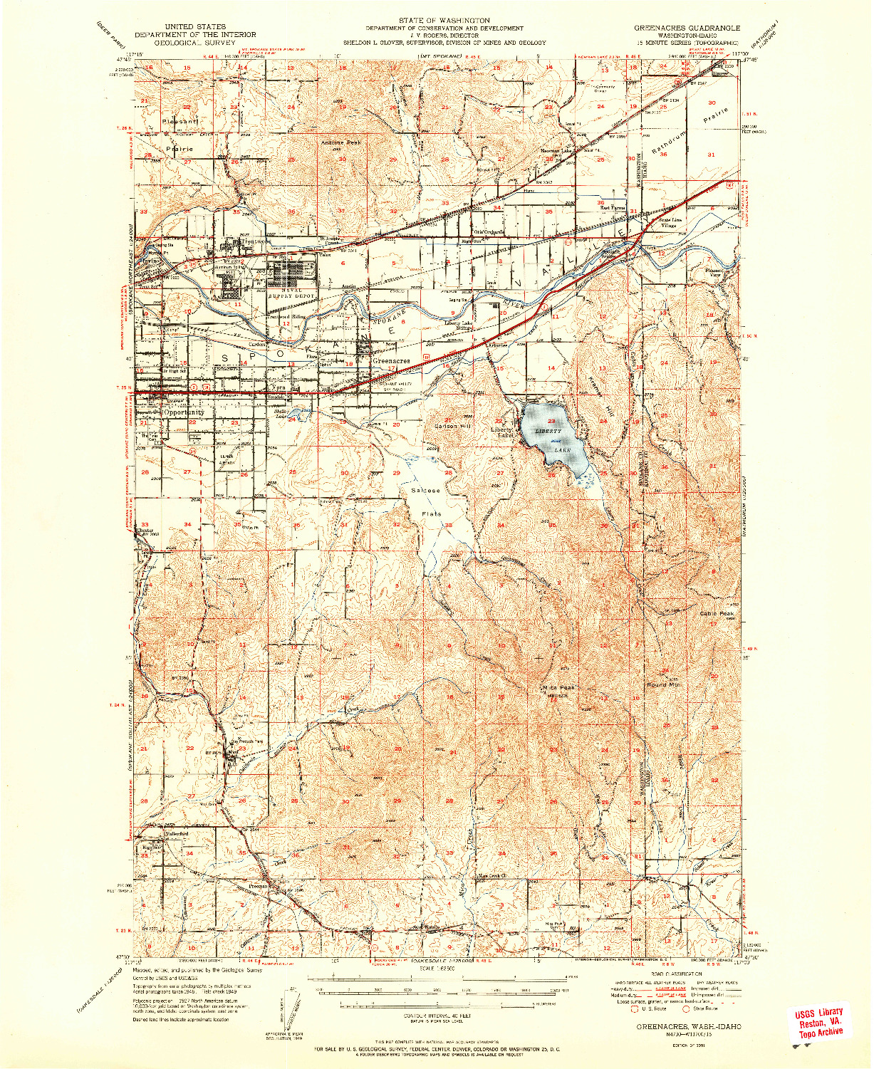 USGS 1:62500-SCALE QUADRANGLE FOR GREENACRES, WA 1951