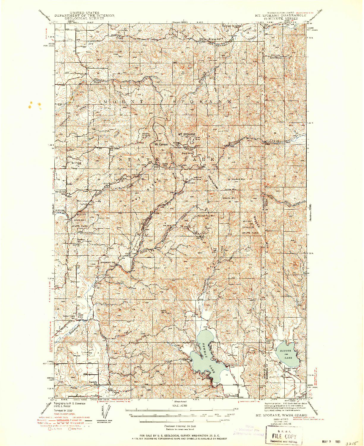 USGS 1:62500-SCALE QUADRANGLE FOR MT SPOKANE, WA 1943