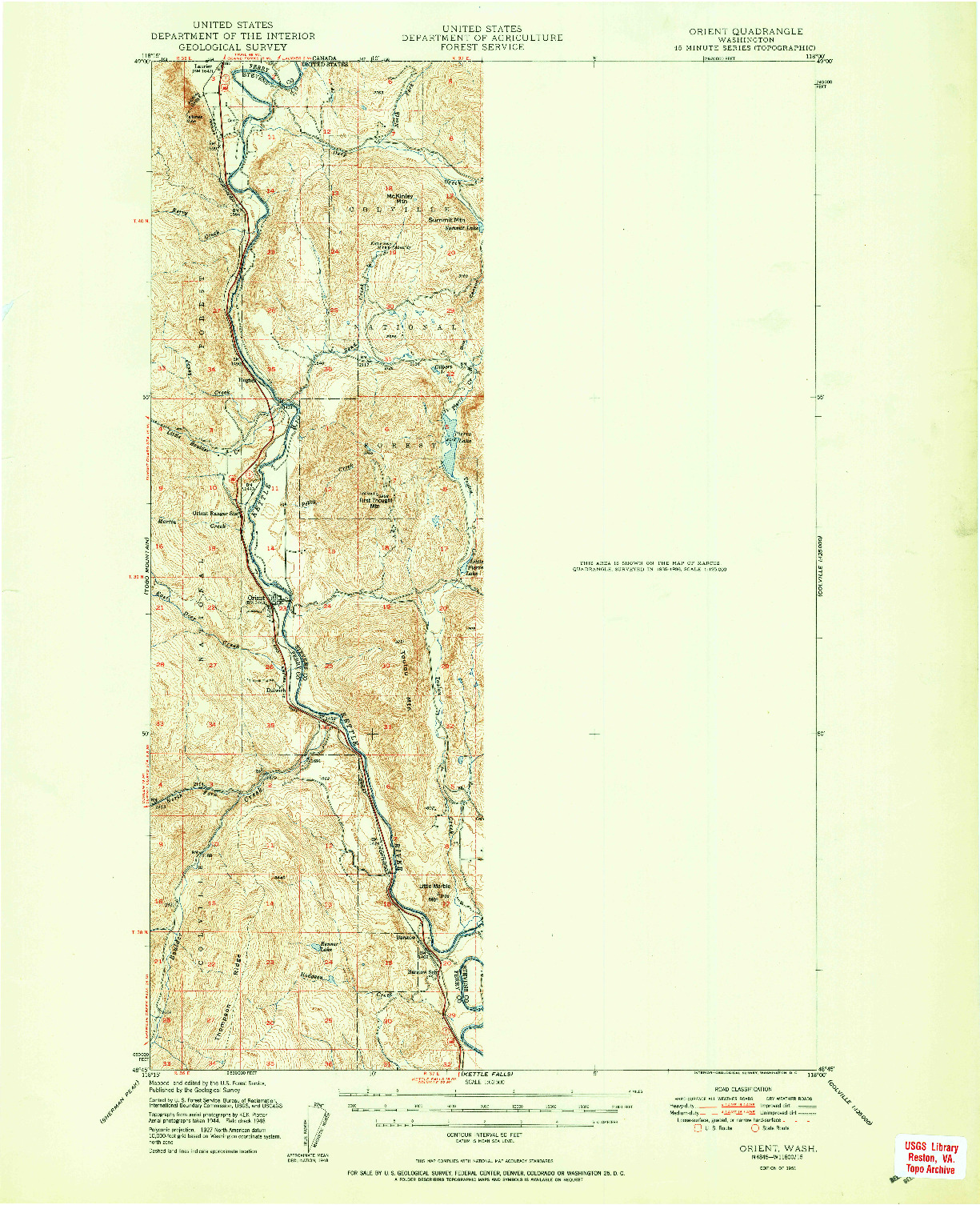 USGS 1:62500-SCALE QUADRANGLE FOR ORIENT, WA 1951