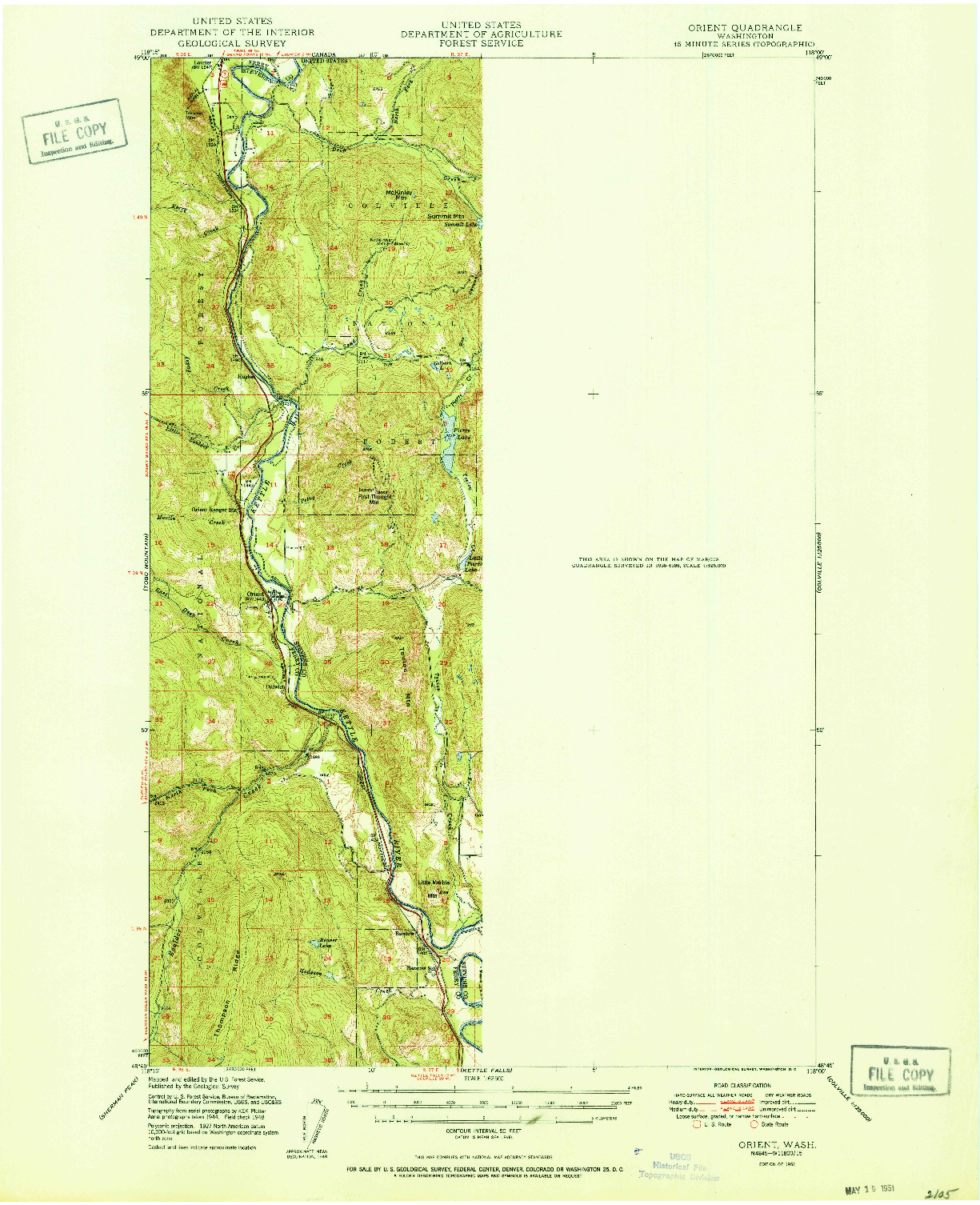 USGS 1:62500-SCALE QUADRANGLE FOR ORIENT, WA 1951