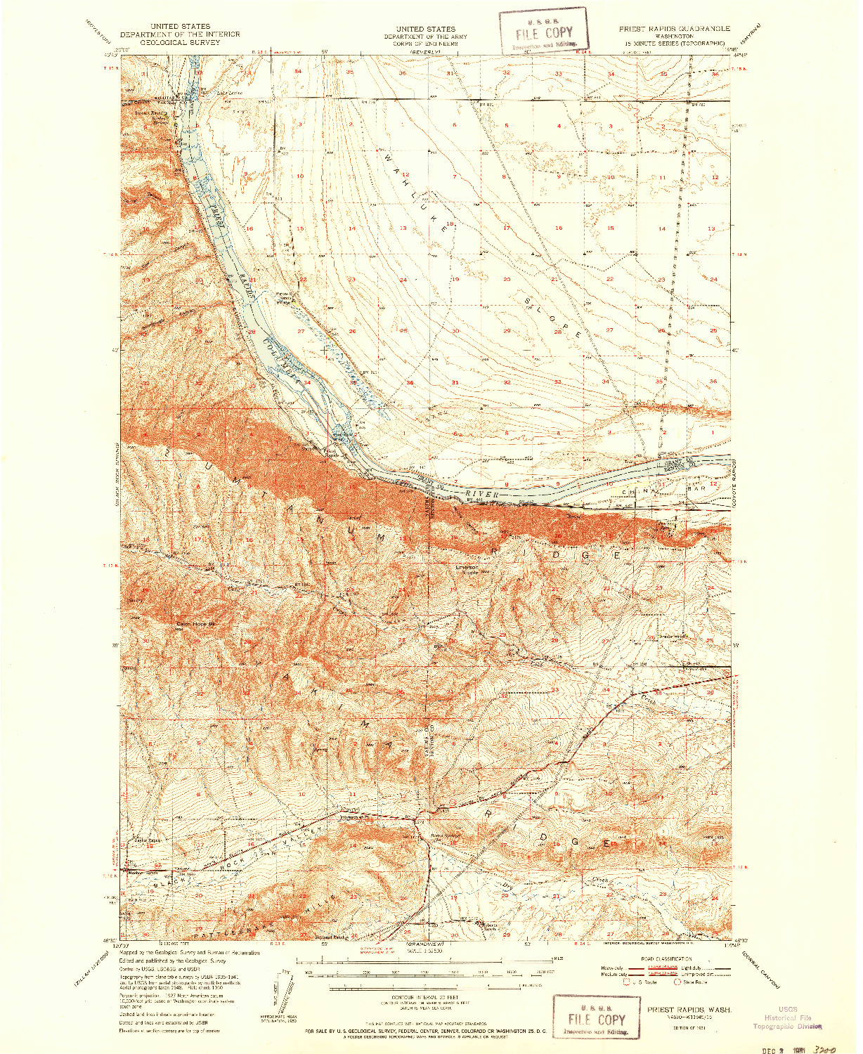 USGS 1:62500-SCALE QUADRANGLE FOR PRIEST RAPIDS, WA 1951