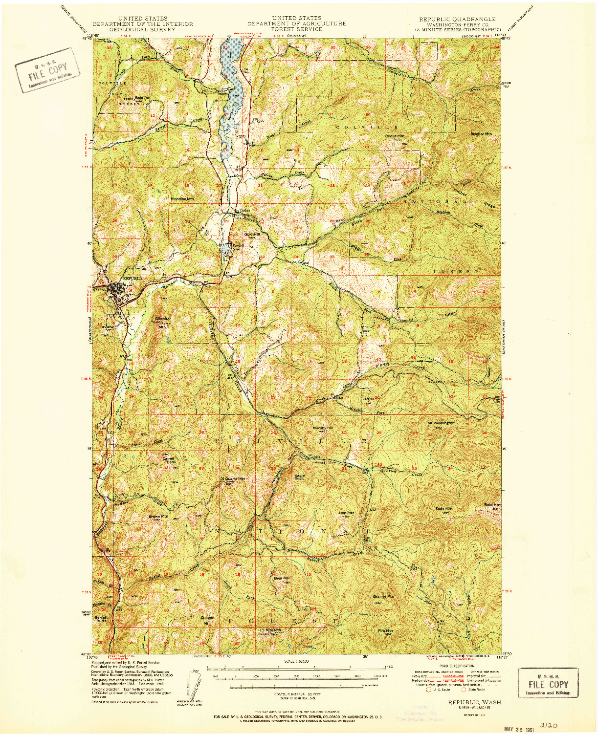 USGS 1:62500-SCALE QUADRANGLE FOR REPUBLIC, WA 1951