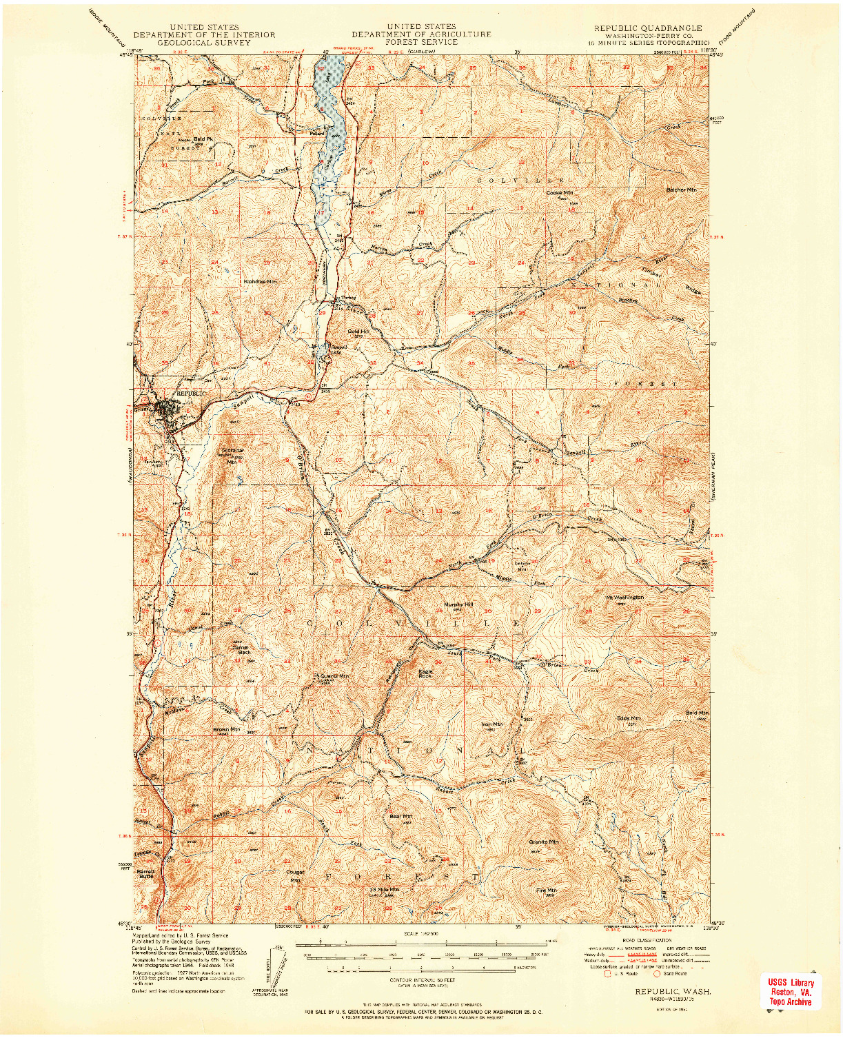 USGS 1:62500-SCALE QUADRANGLE FOR REPUBLIC, WA 1951