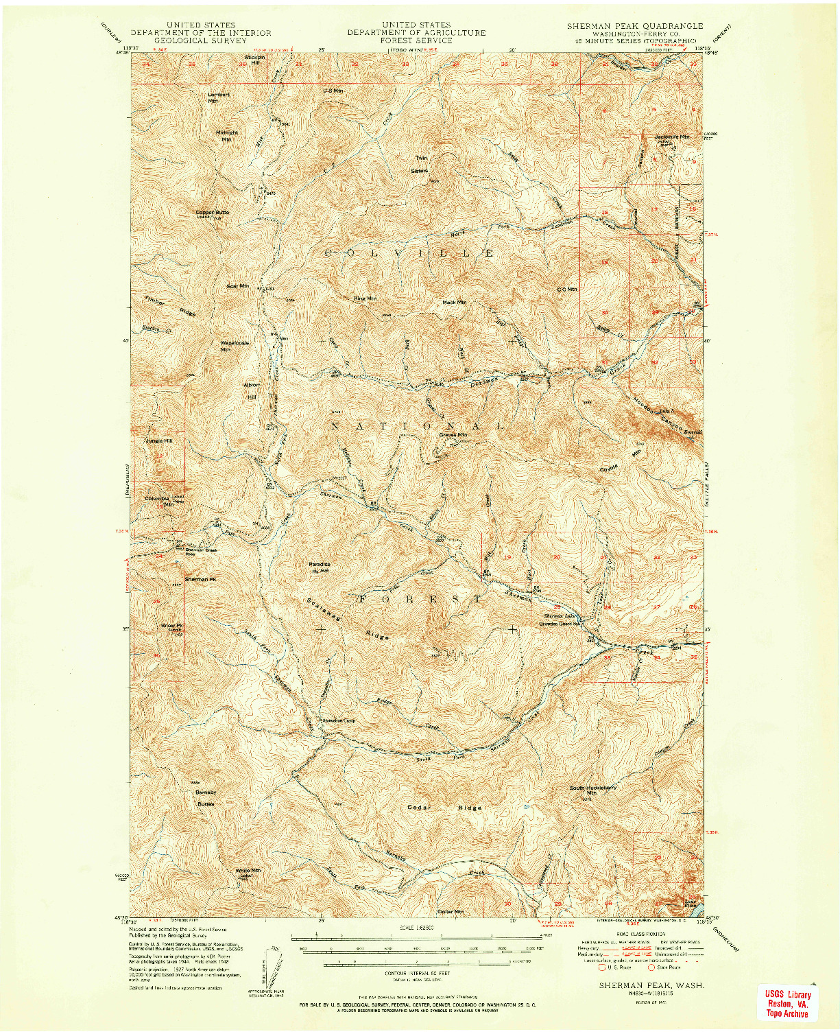 USGS 1:62500-SCALE QUADRANGLE FOR SHERMAN PEAK, WA 1951