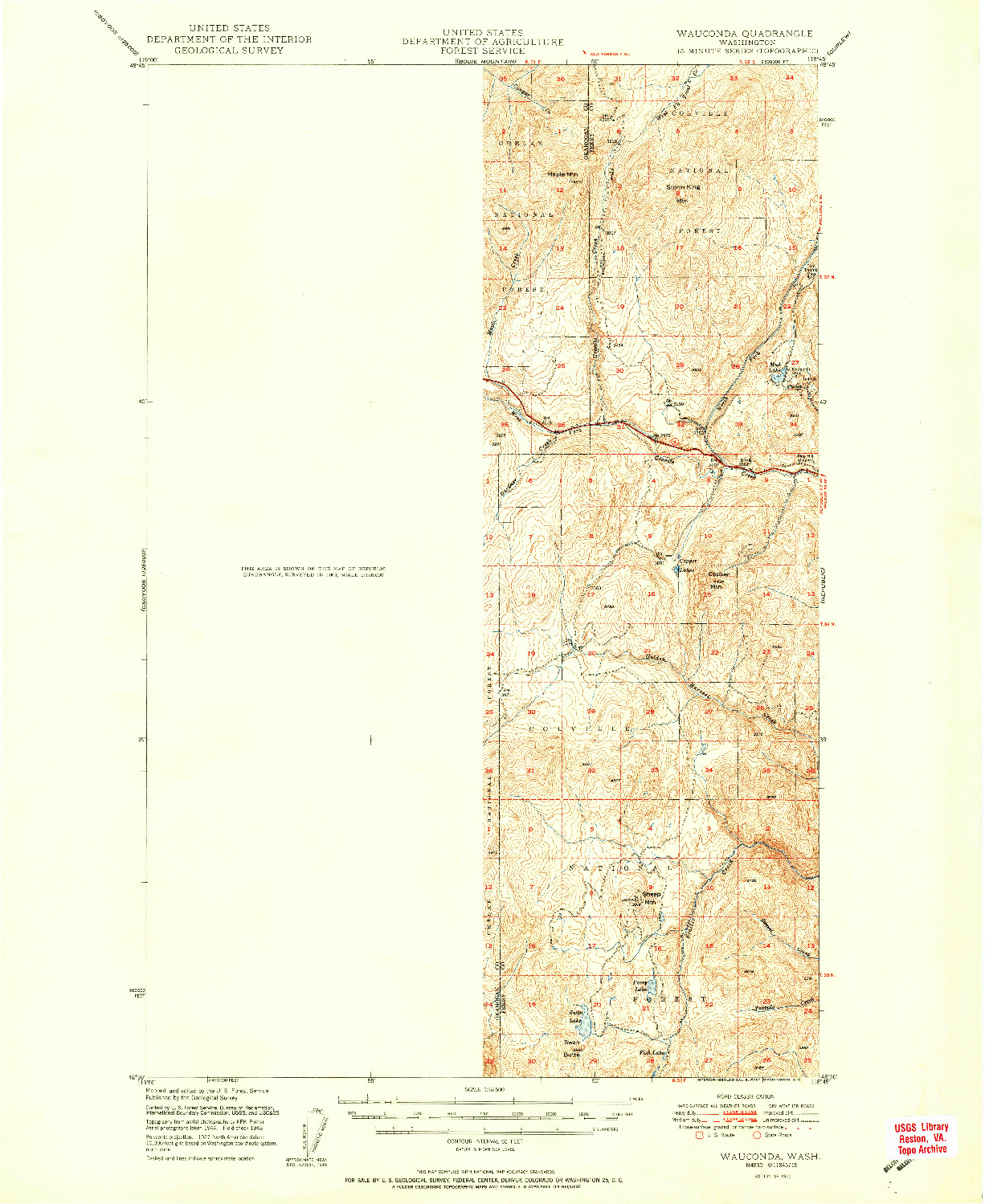 USGS 1:62500-SCALE QUADRANGLE FOR WAUCONDA, WA 1951