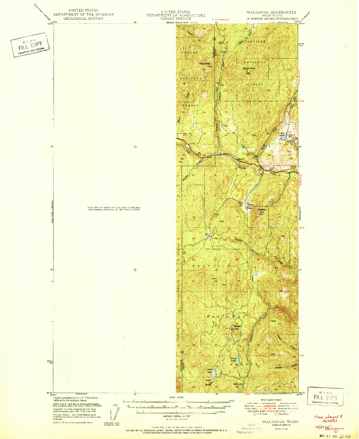USGS 1:62500-SCALE QUADRANGLE FOR WAUCONDA, WA 1951