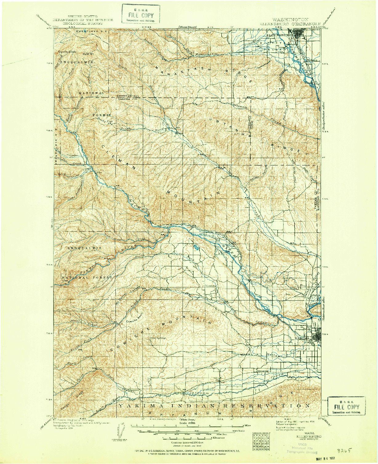 USGS 1:125000-SCALE QUADRANGLE FOR ELLENSBURG, WA 1901