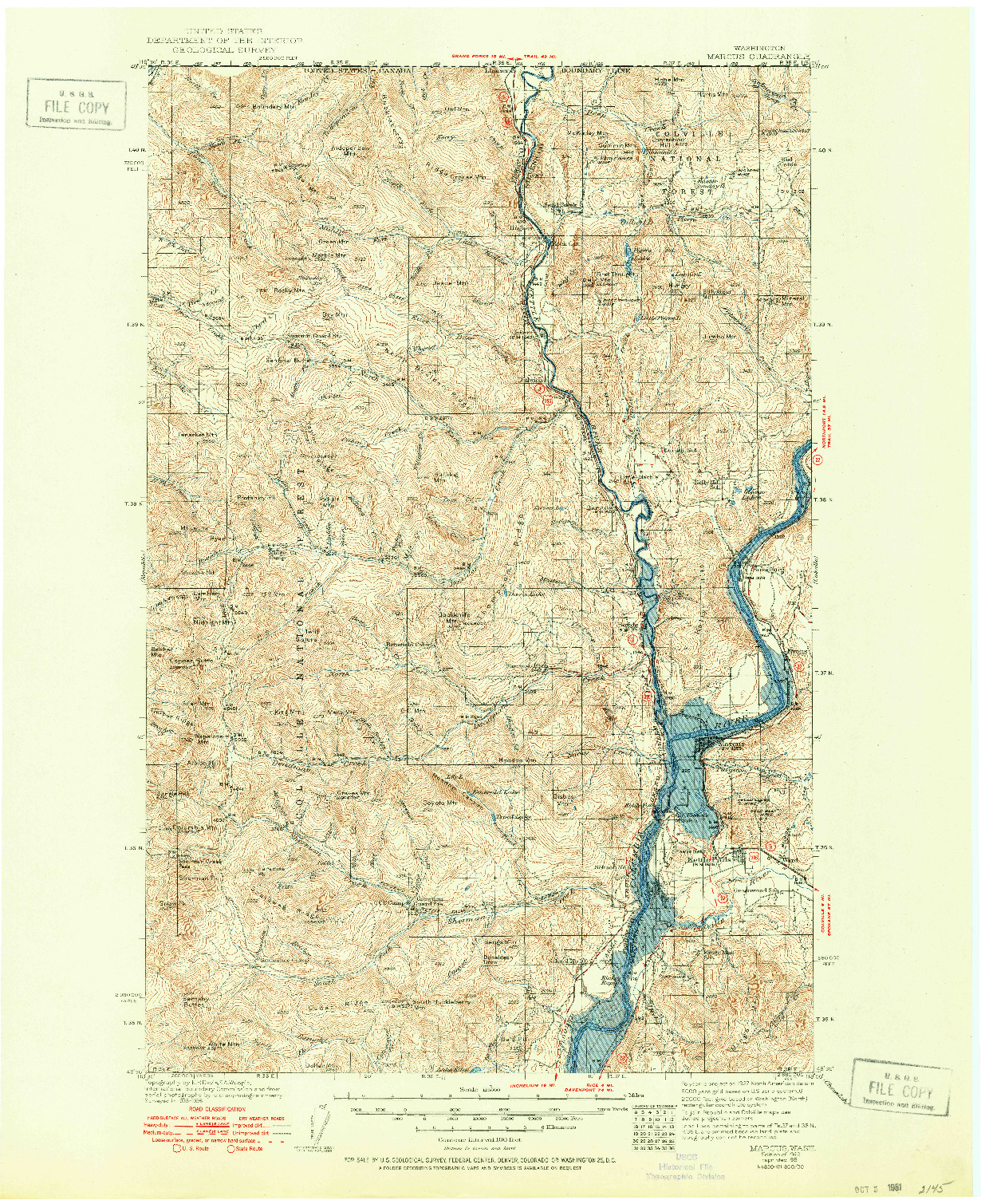USGS 1:125000-SCALE QUADRANGLE FOR MARCUS, WA 1942