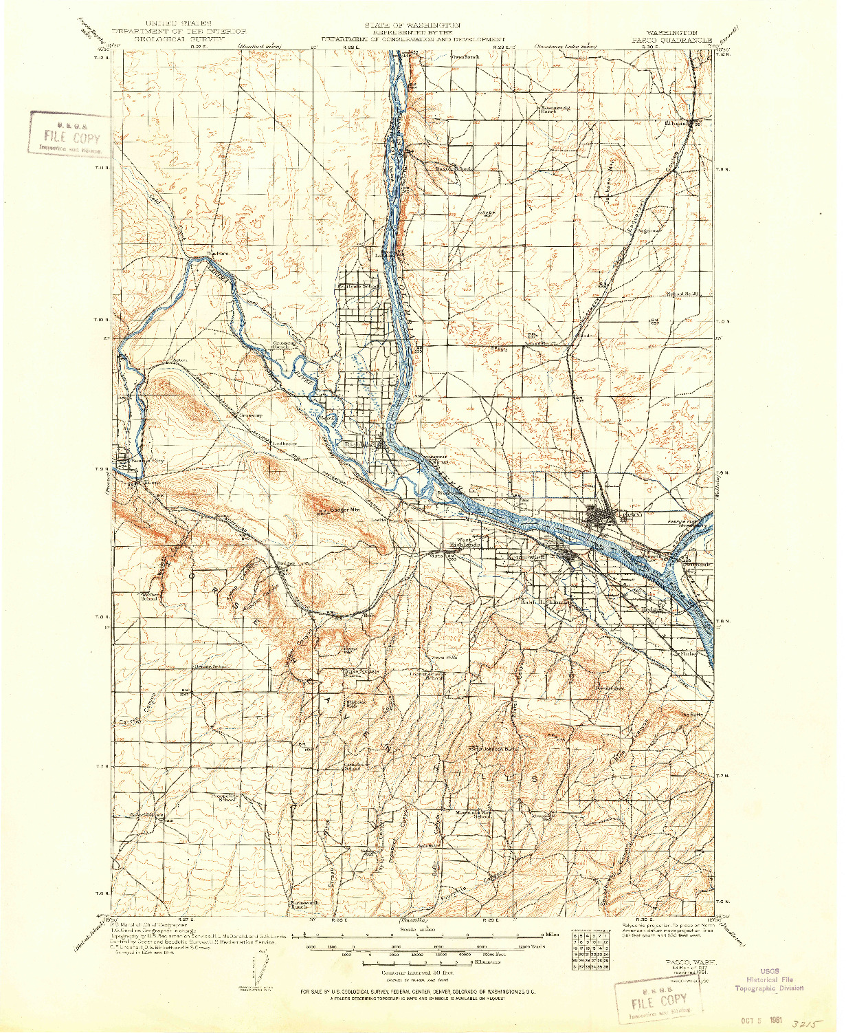 USGS 1:125000-SCALE QUADRANGLE FOR PASCO, WA 1917