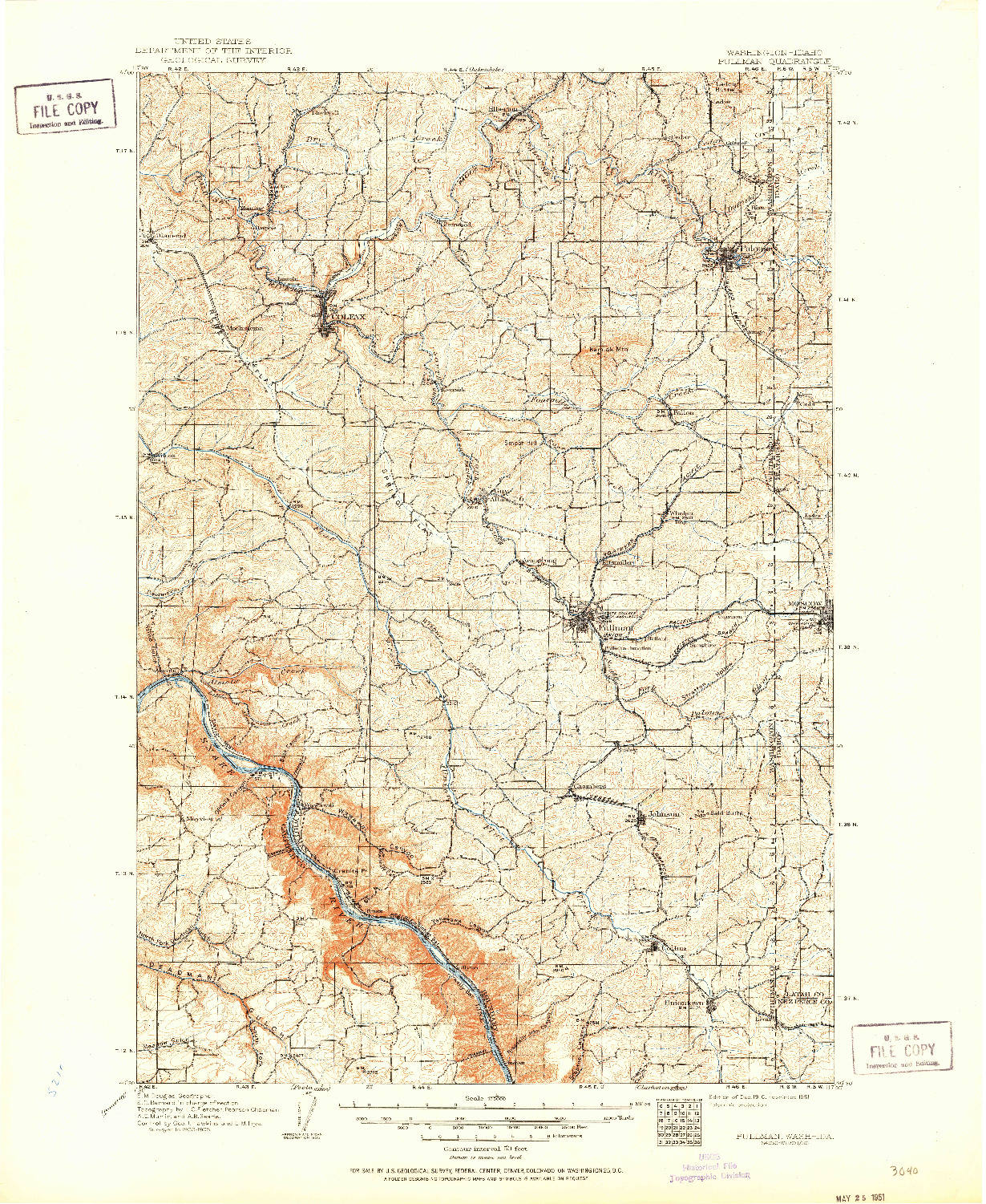 USGS 1:125000-SCALE QUADRANGLE FOR PULLMAN, WA 1910