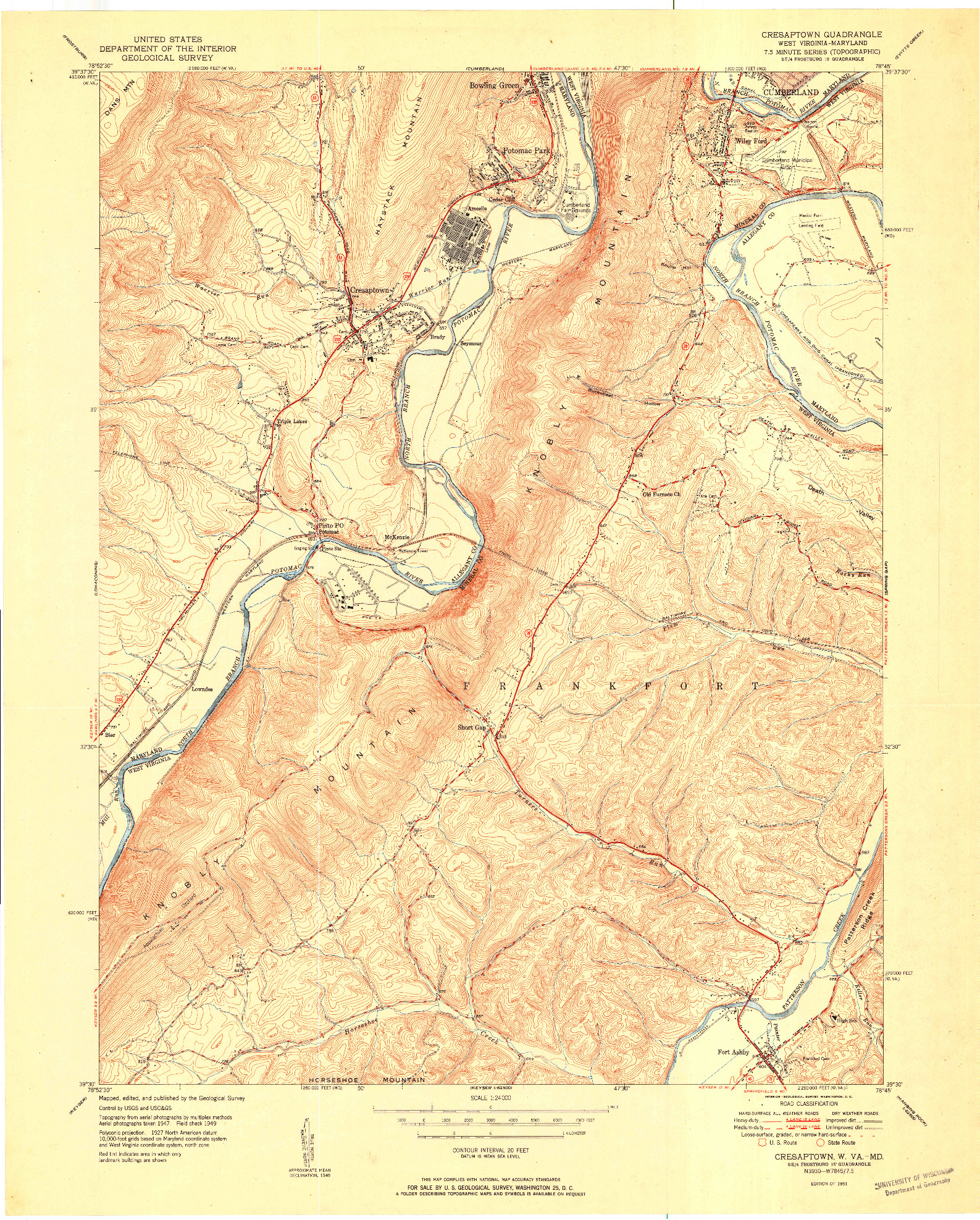 USGS 1:24000-SCALE QUADRANGLE FOR CRESAPTOWN, WV 1951