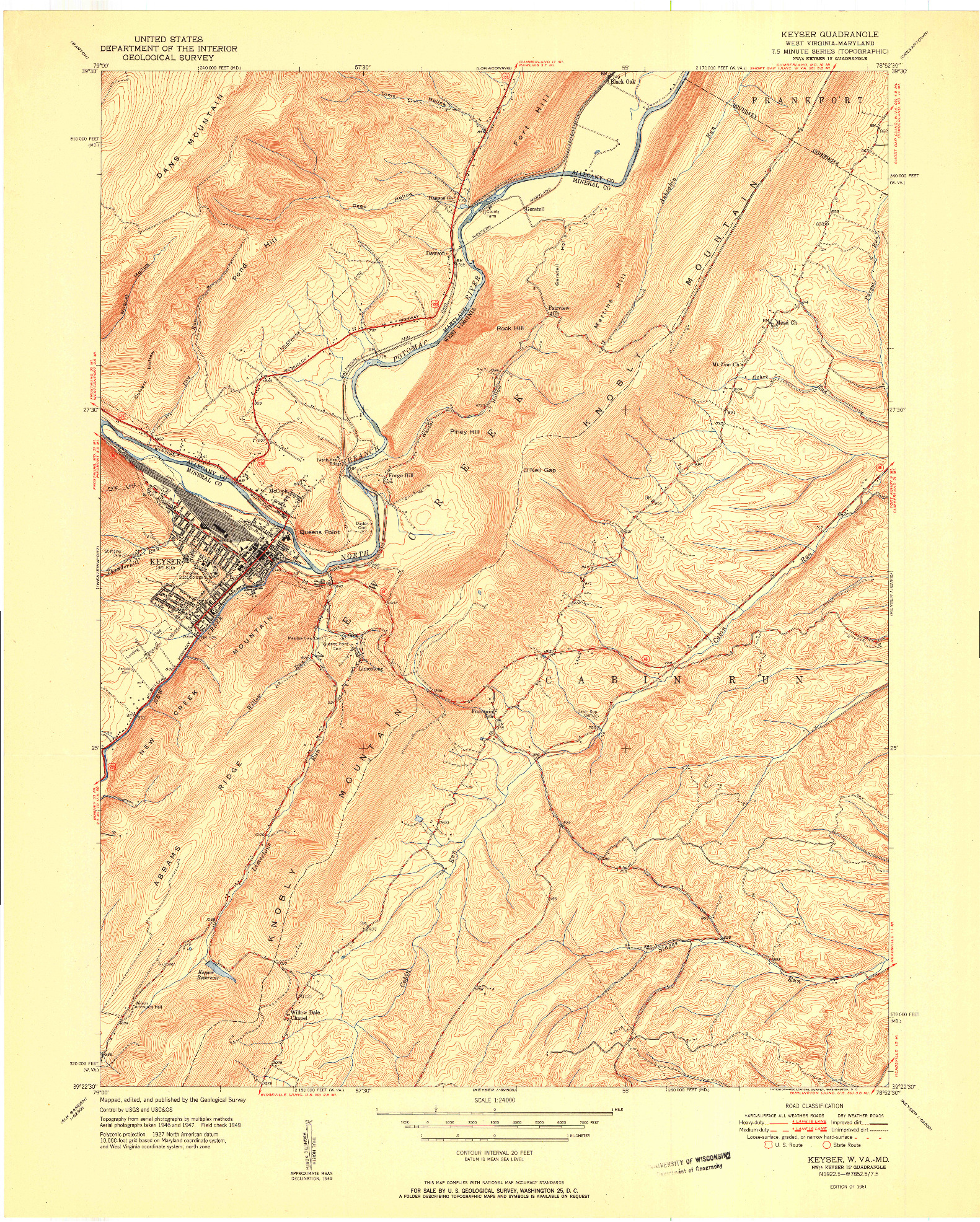 USGS 1:24000-SCALE QUADRANGLE FOR KEYSER, WV 1951