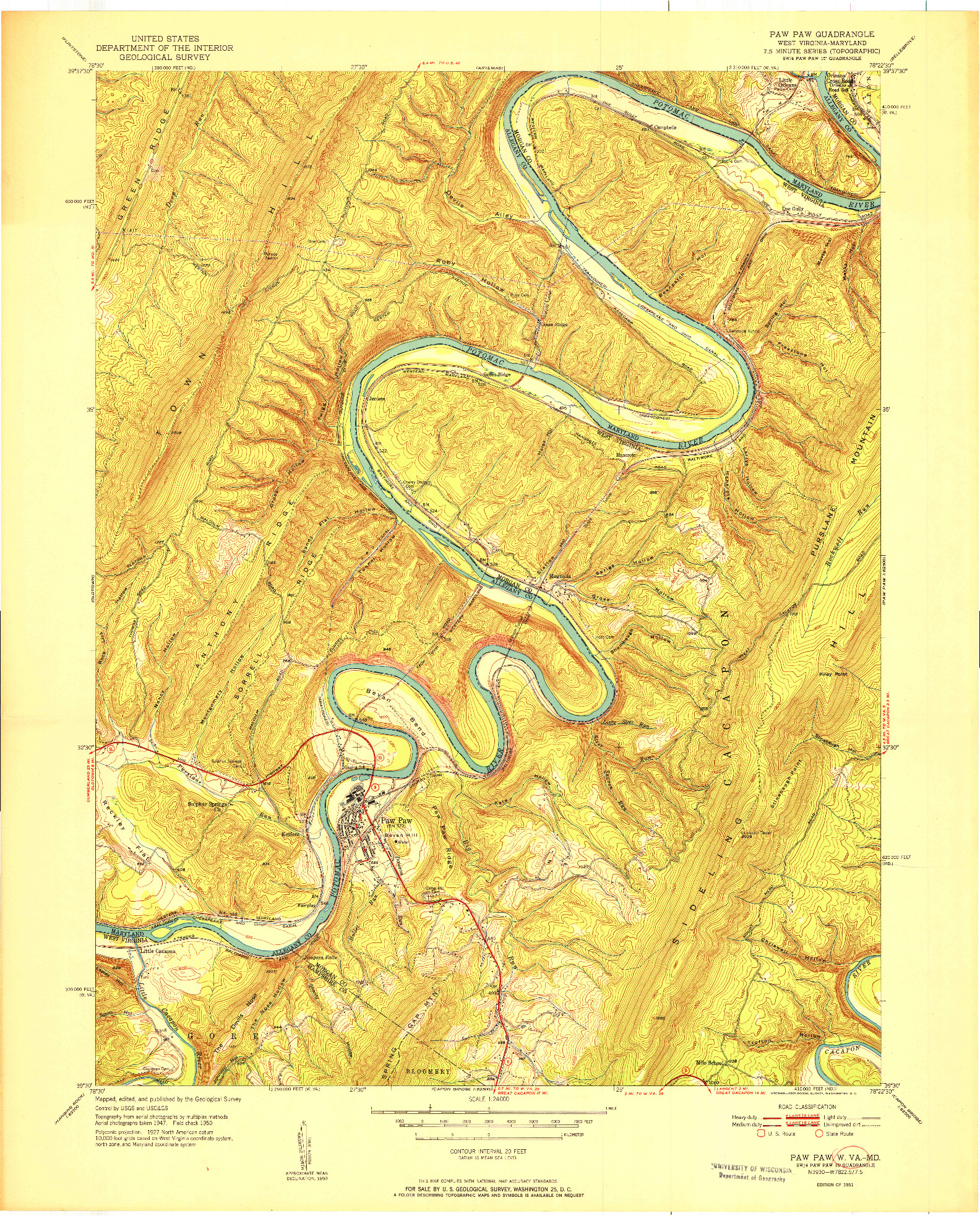 USGS 1:24000-SCALE QUADRANGLE FOR PAW PAW, WV 1951