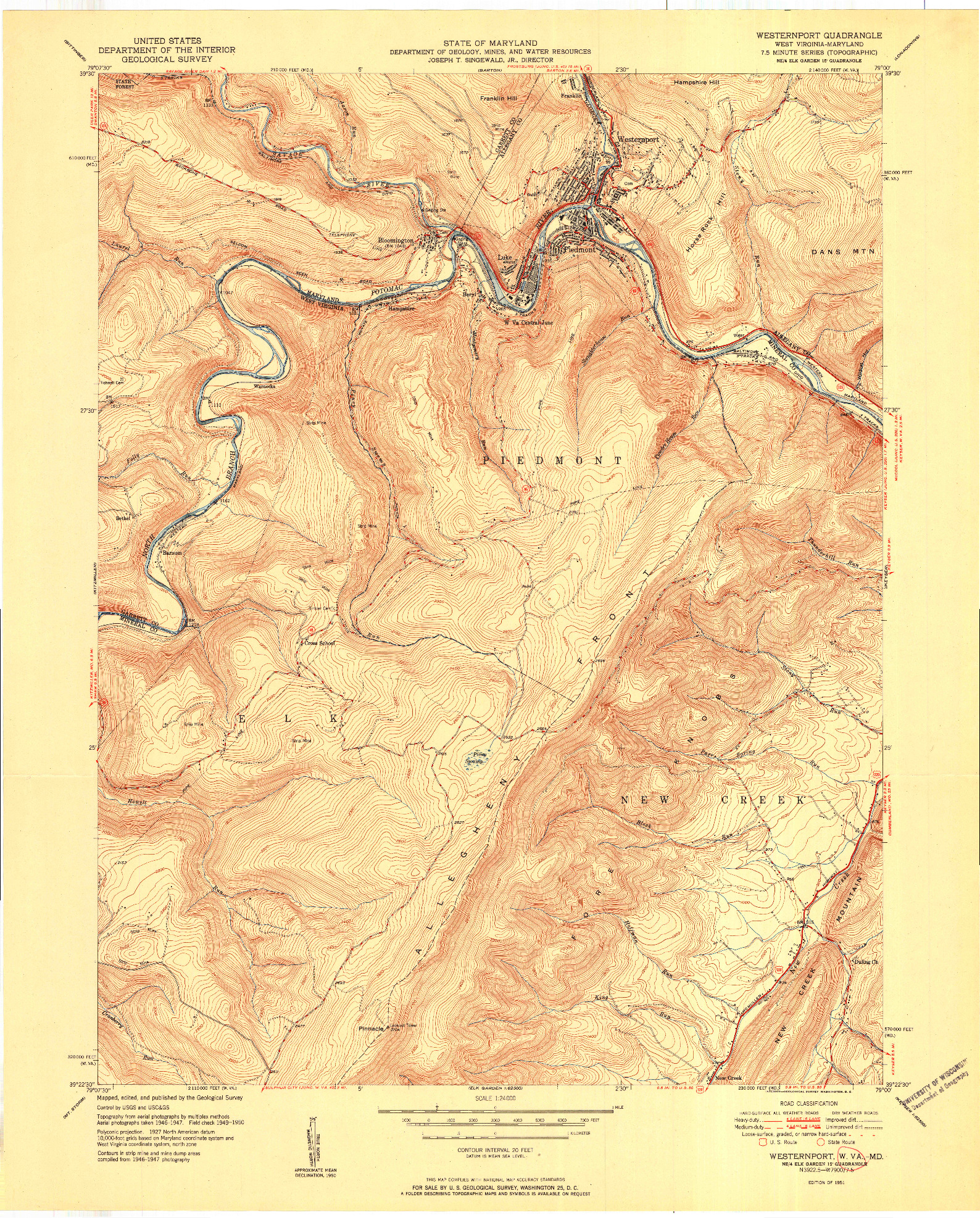 USGS 1:24000-SCALE QUADRANGLE FOR WESTERNPORT, WV 1951