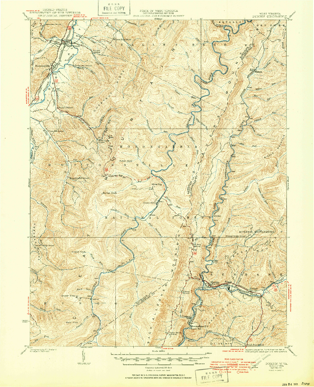 USGS 1:62500-SCALE QUADRANGLE FOR DURBIN, WV 1924