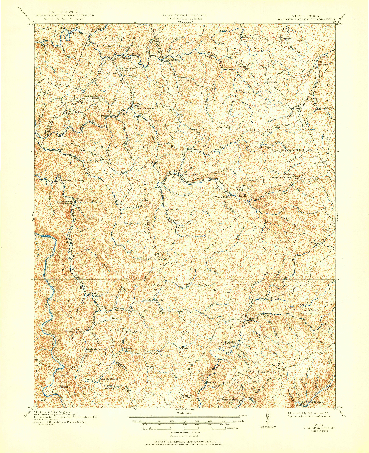 USGS 1:62500-SCALE QUADRANGLE FOR HACKER VALLEY, WV 1915