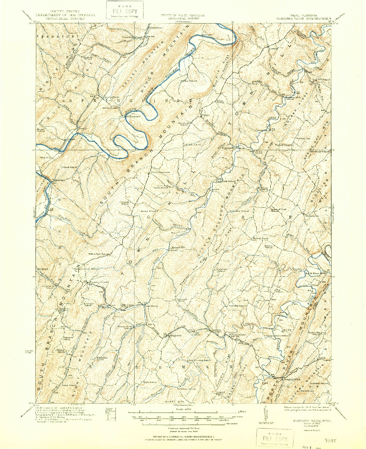 USGS 1:62500-SCALE QUADRANGLE FOR HANGING ROCK, WV 1923