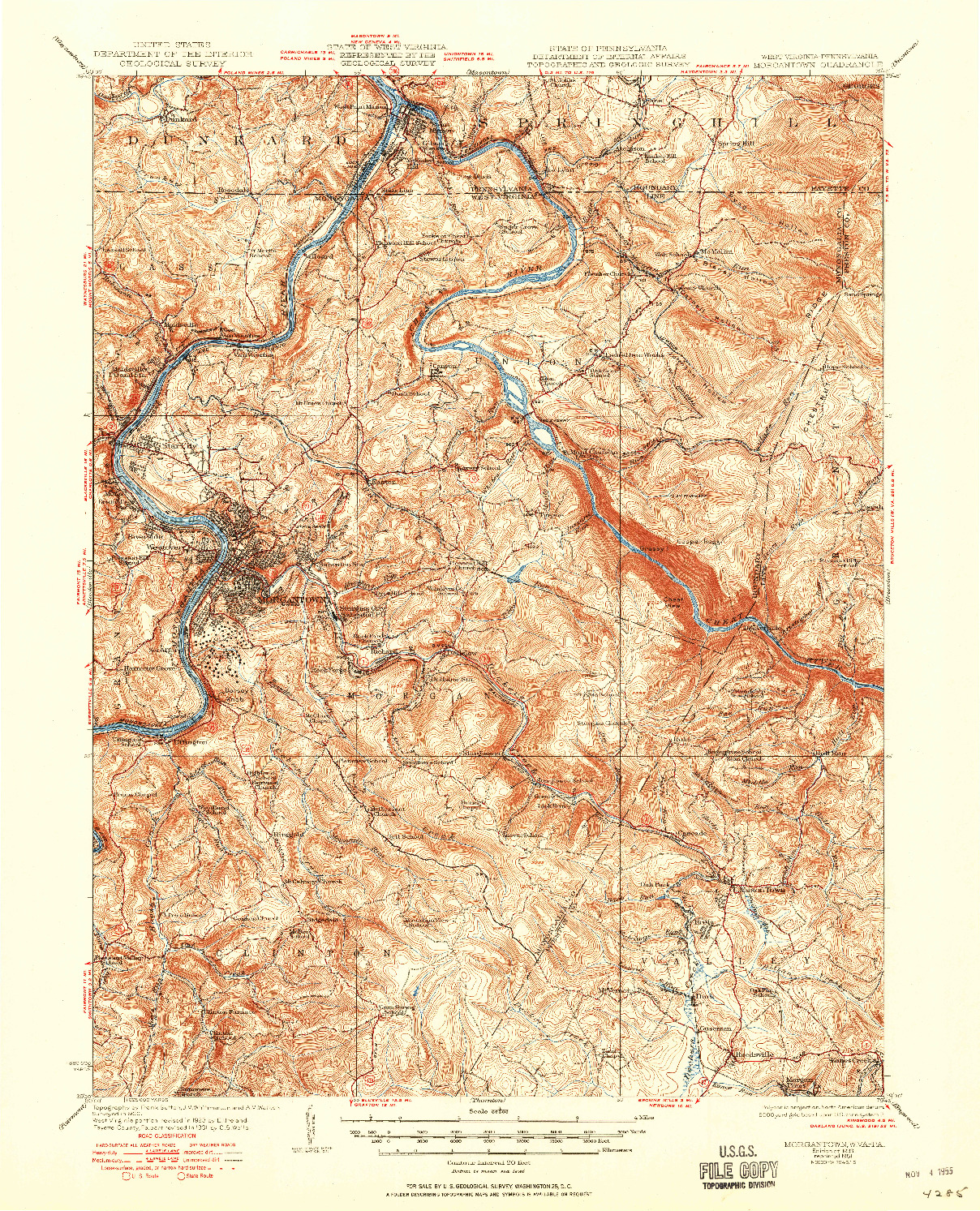 USGS 1:62500-SCALE QUADRANGLE FOR MORGANTOWN, WV 1933