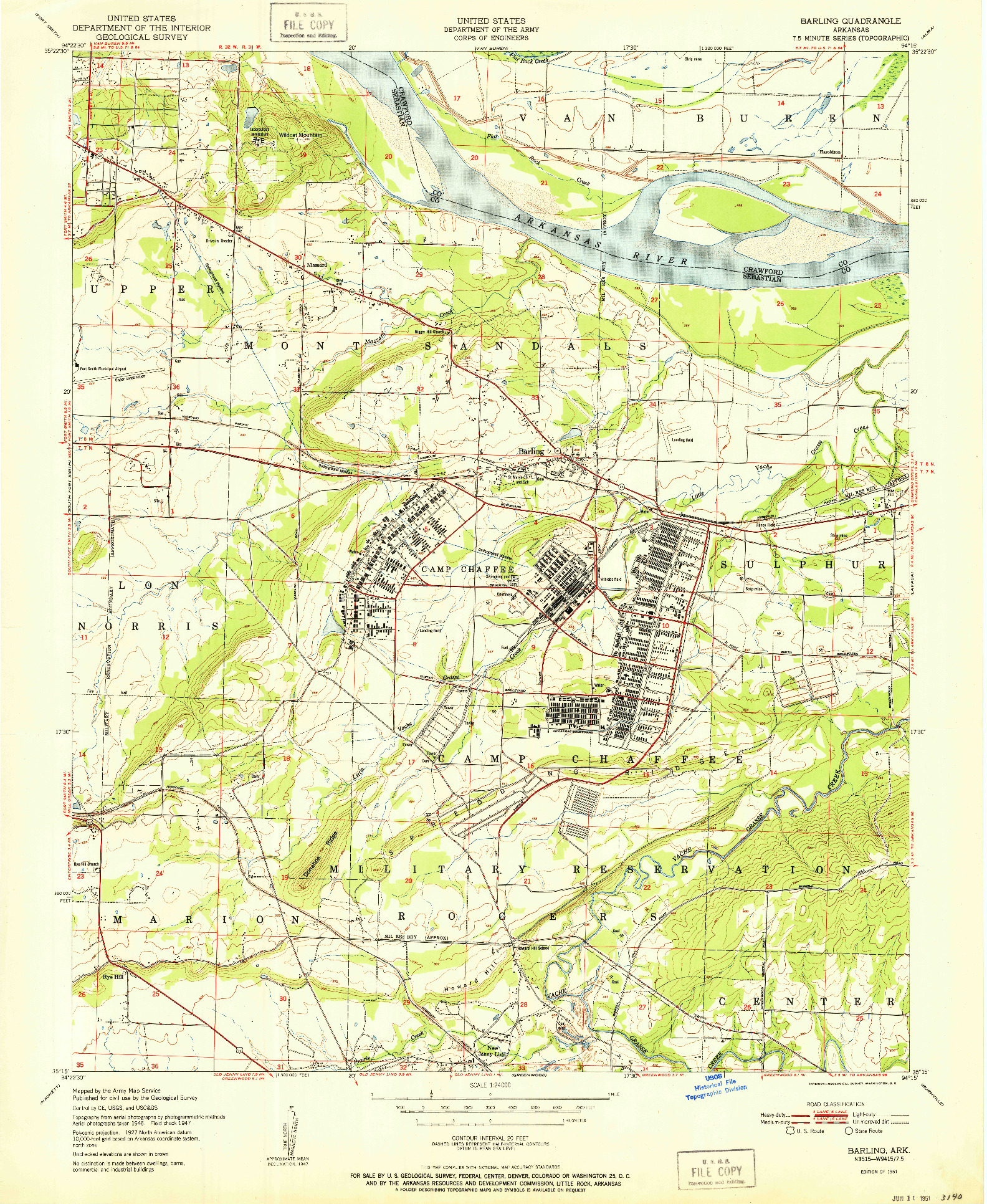 USGS 1:24000-SCALE QUADRANGLE FOR BARLING, AR 1951