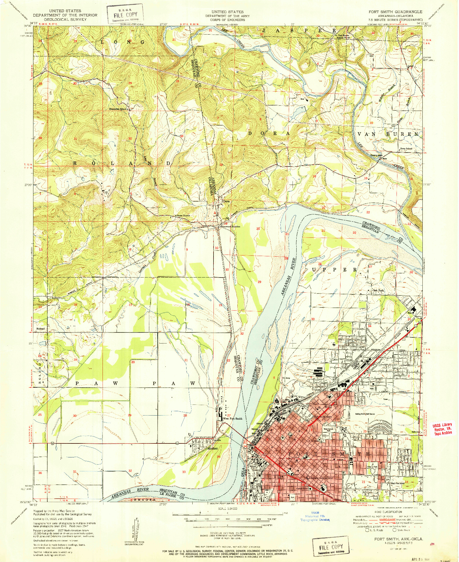 USGS 1:24000-SCALE QUADRANGLE FOR FORT SMITH, AR 1951