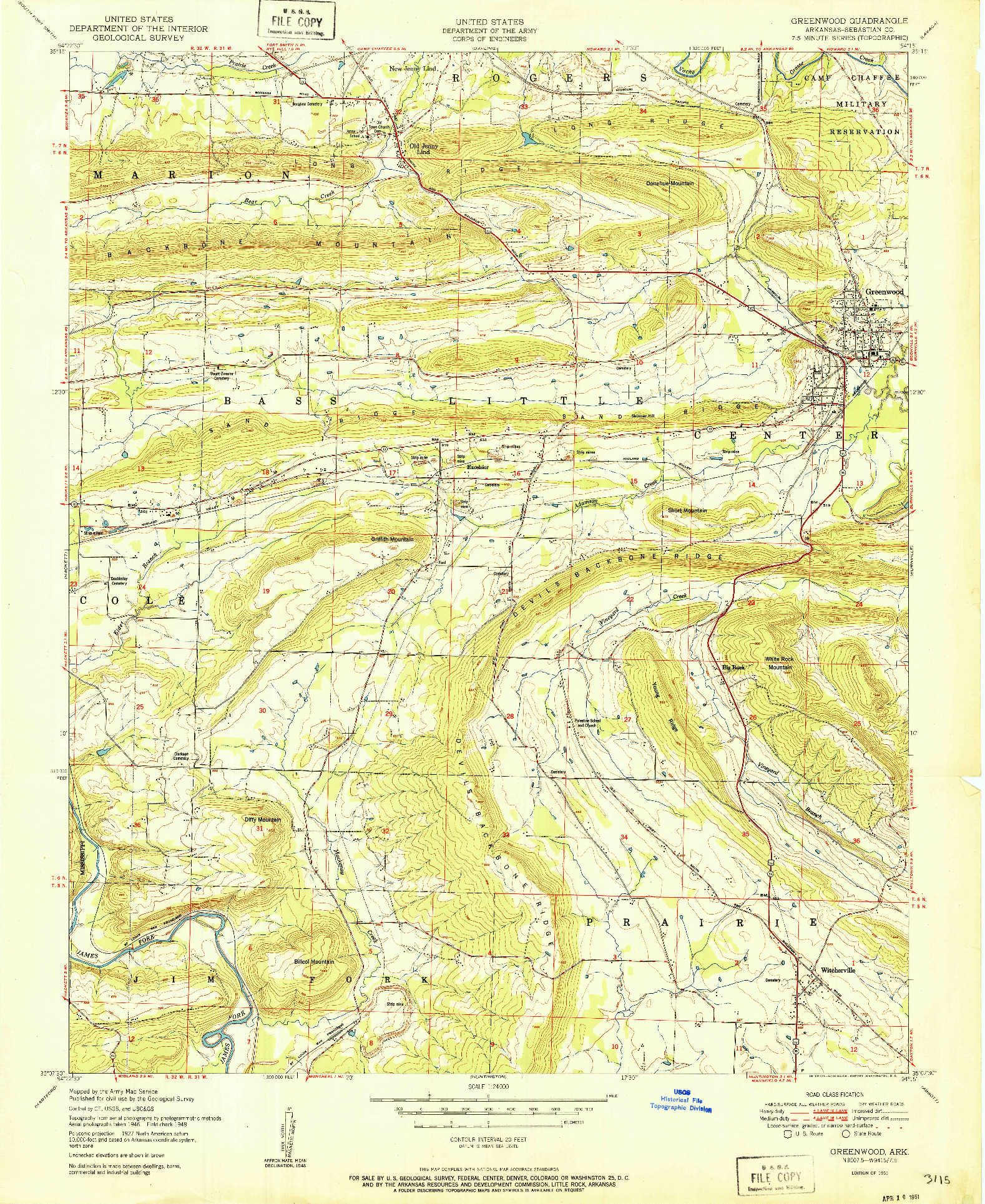USGS 1:24000-SCALE QUADRANGLE FOR GREENWOOD, AR 1951