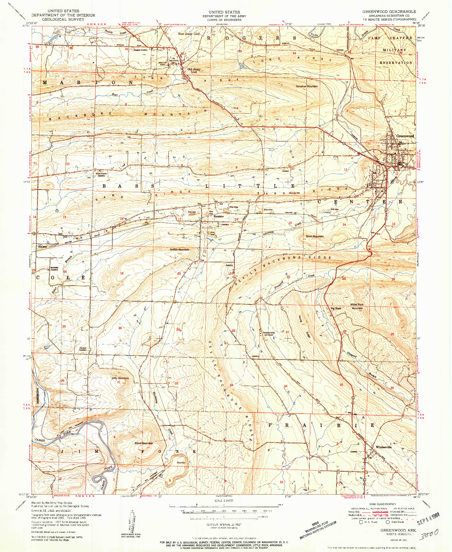 USGS 1:24000-SCALE QUADRANGLE FOR GREENWOOD, AR 1951