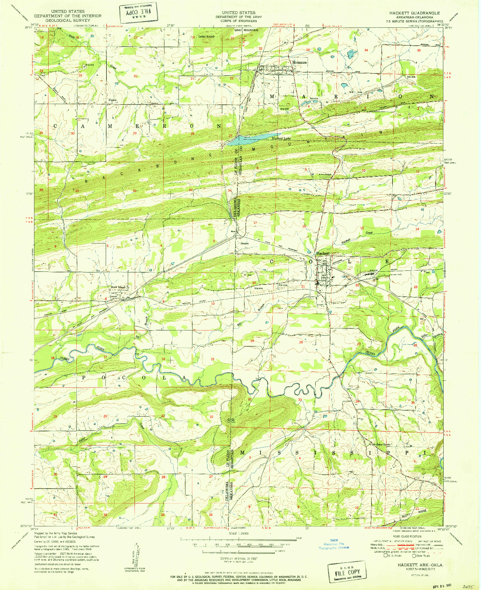 USGS 1:24000-SCALE QUADRANGLE FOR HACKETT, AR 1951
