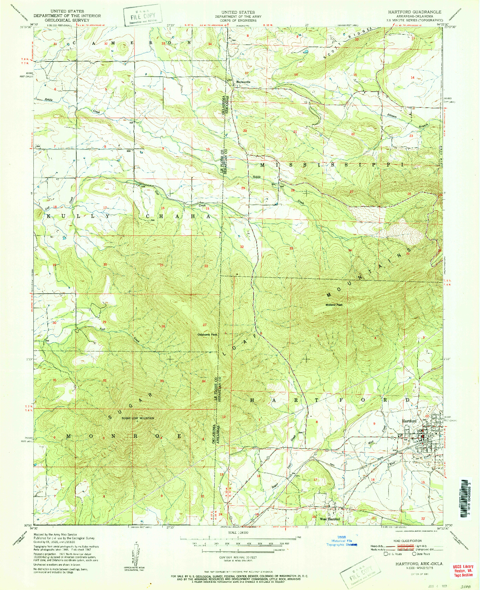 USGS 1:24000-SCALE QUADRANGLE FOR HARTFORD, AR 1951