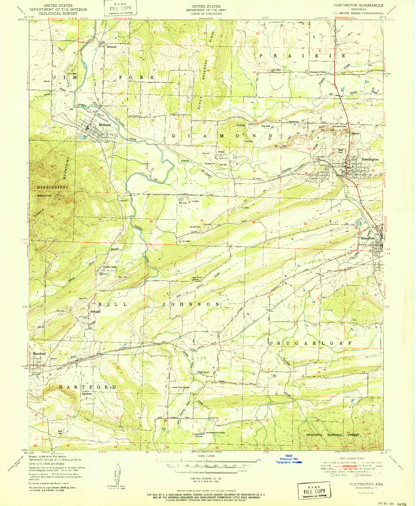 USGS 1:24000-SCALE QUADRANGLE FOR HUNTINGTON, AR 1951