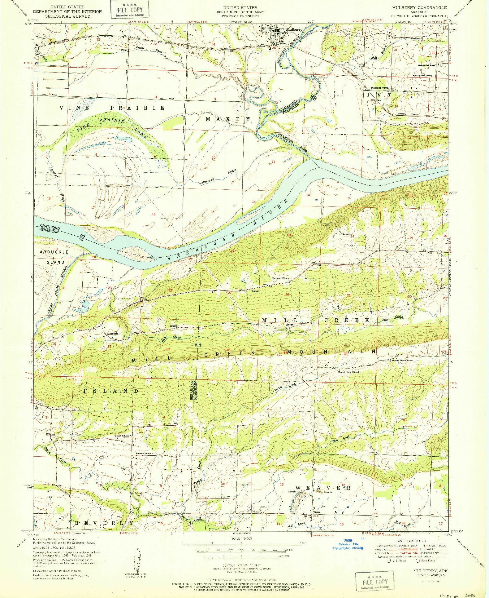 USGS 1:24000-SCALE QUADRANGLE FOR MULBERRY, AR 1951