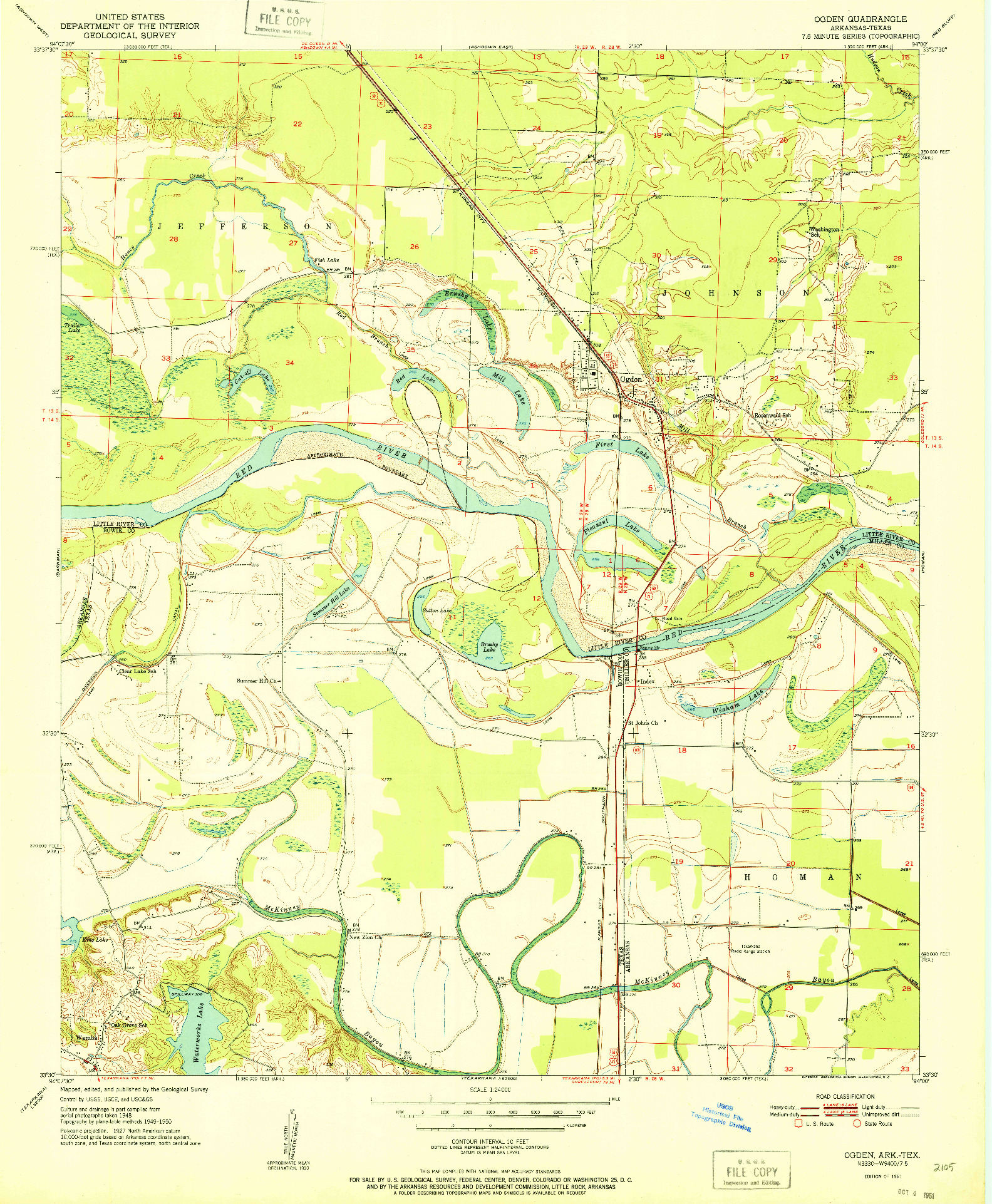 USGS 1:24000-SCALE QUADRANGLE FOR OGDEN, AR 1951