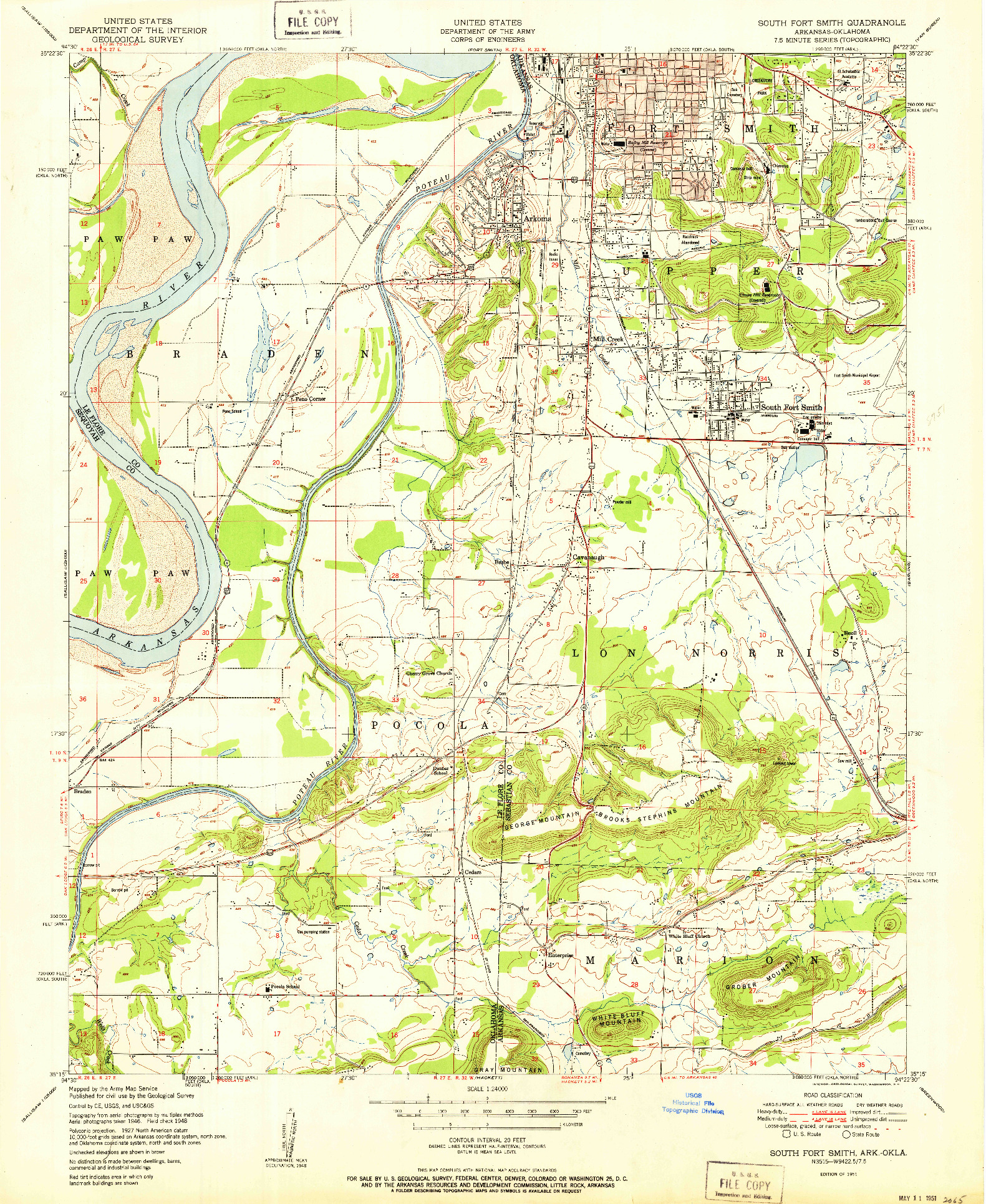 USGS 1:24000-SCALE QUADRANGLE FOR SOUTH FORT SMITH, AR 1951