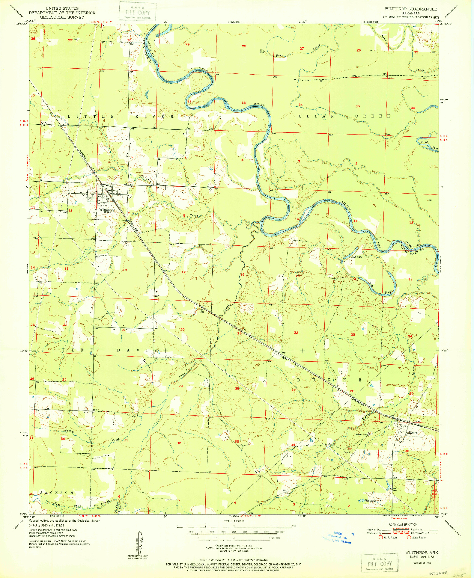 USGS 1:24000-SCALE QUADRANGLE FOR WINTHROP, AR 1951