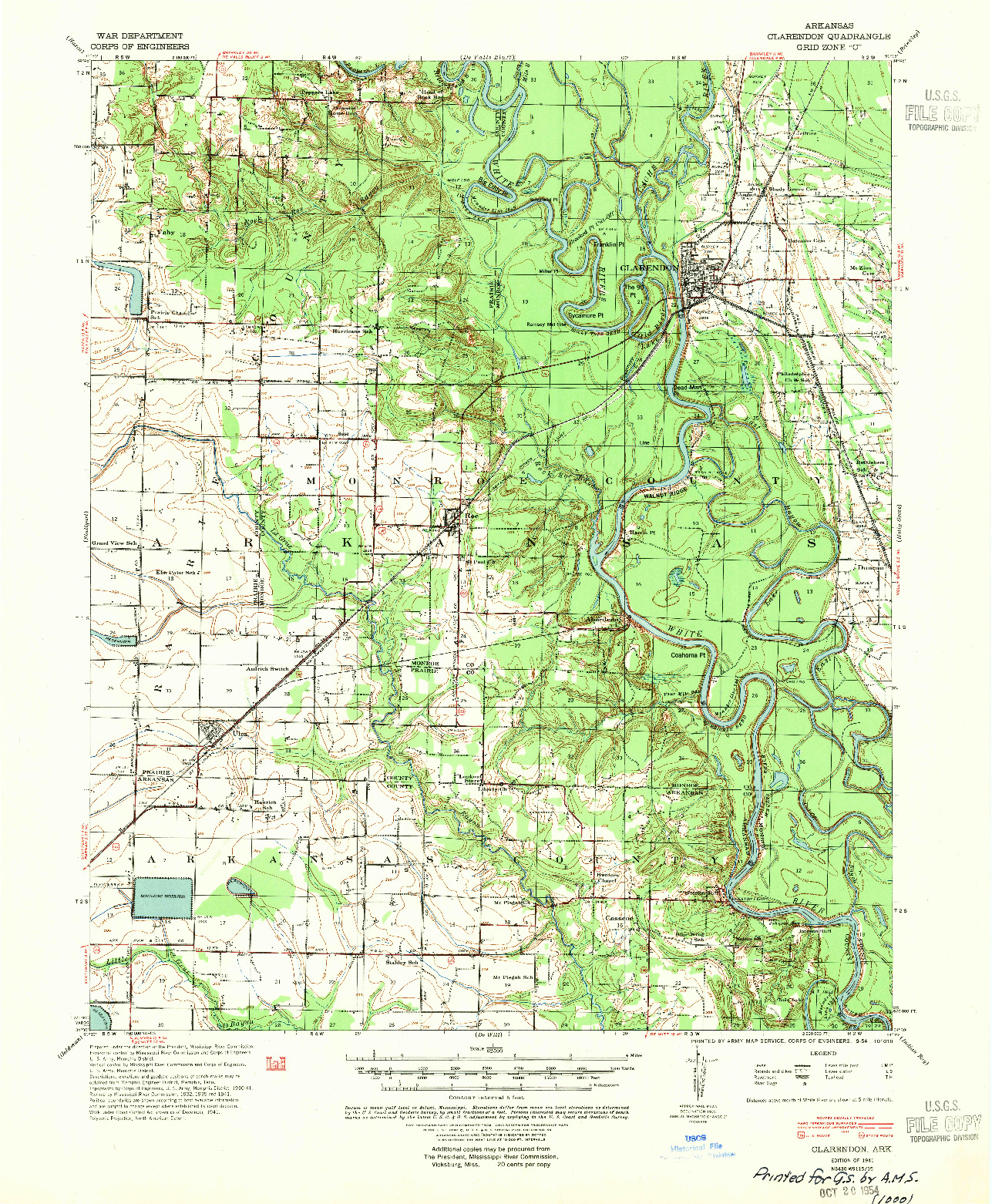 USGS 1:62500-SCALE QUADRANGLE FOR CLARENDON, AR 1941