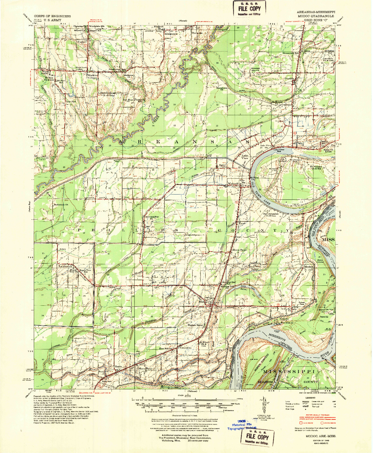 USGS 1:62500-SCALE QUADRANGLE FOR MODOC, AR 1948