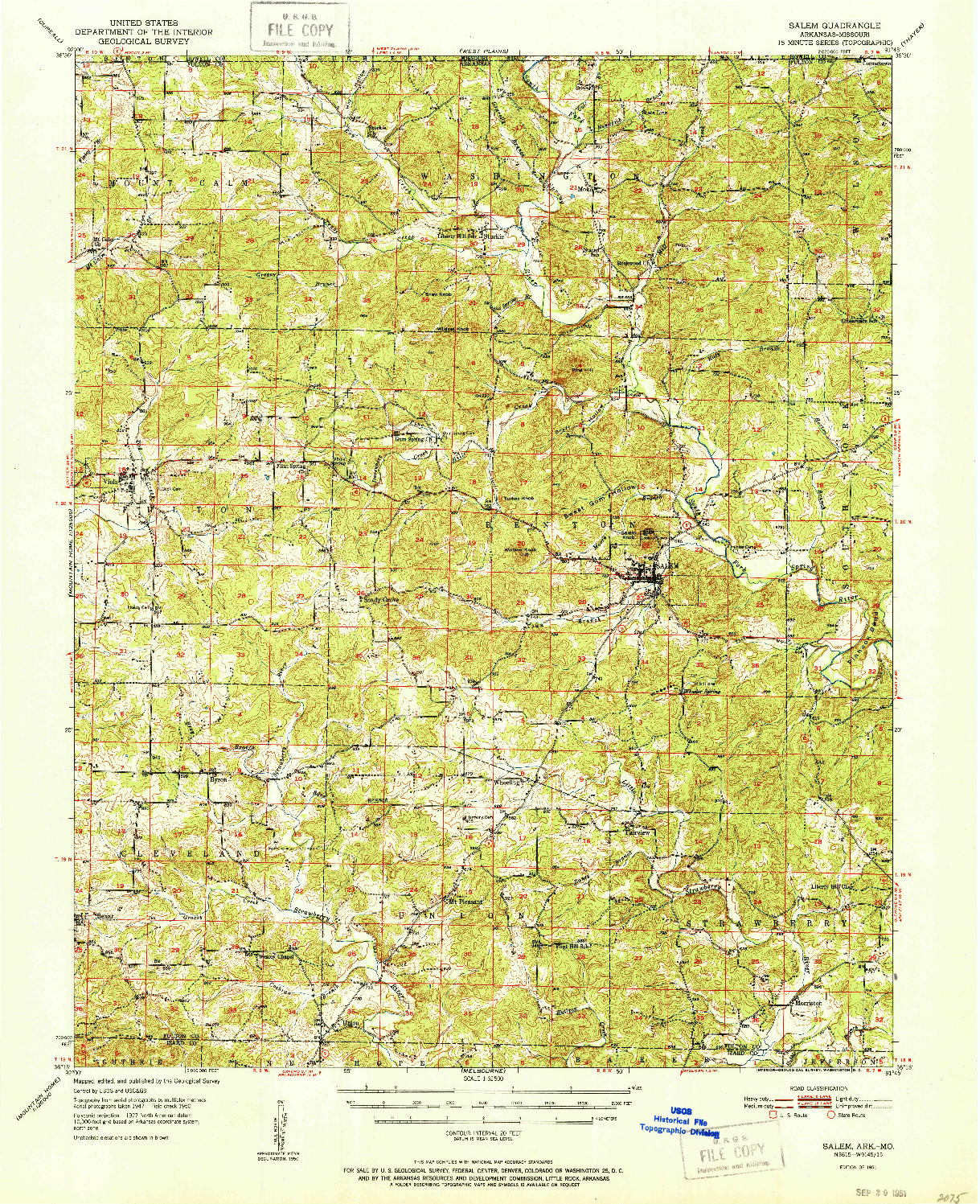 USGS 1:62500-SCALE QUADRANGLE FOR SALEM, AR 1951