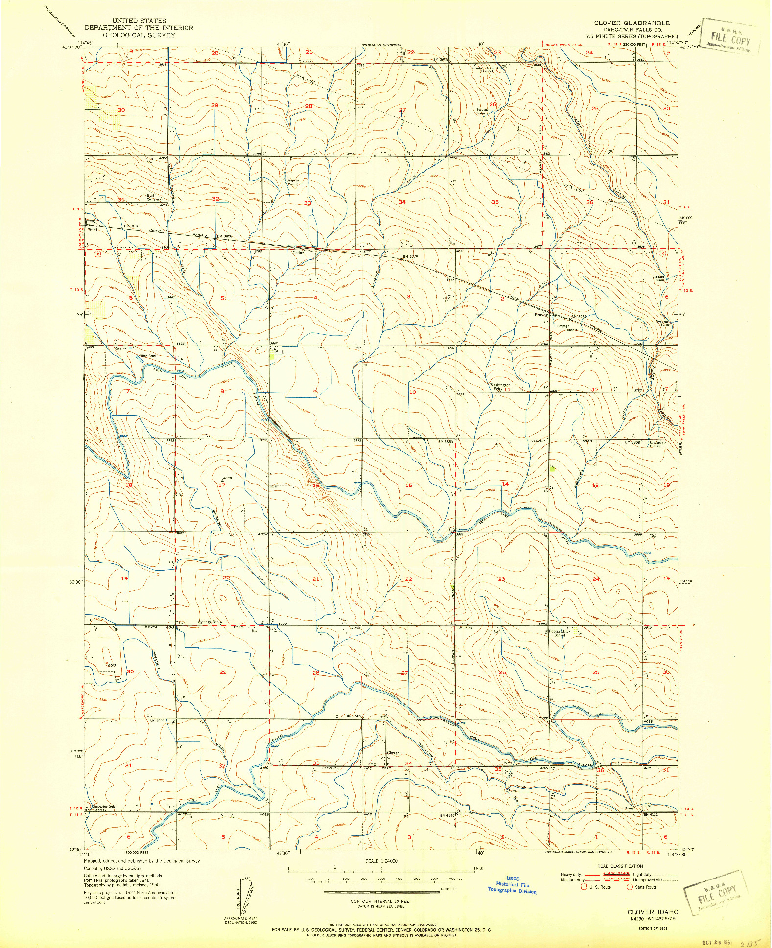 USGS 1:24000-SCALE QUADRANGLE FOR CLOVER, ID 1951