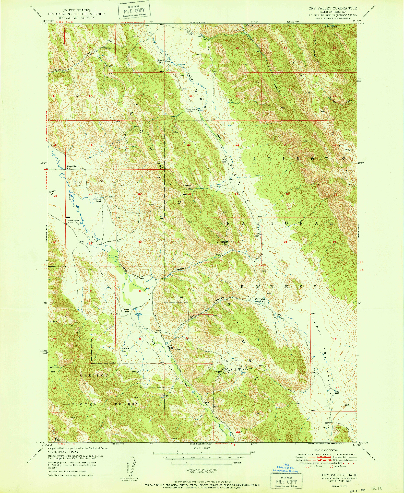USGS 1:24000-SCALE QUADRANGLE FOR DRY VALLEY, ID 1951