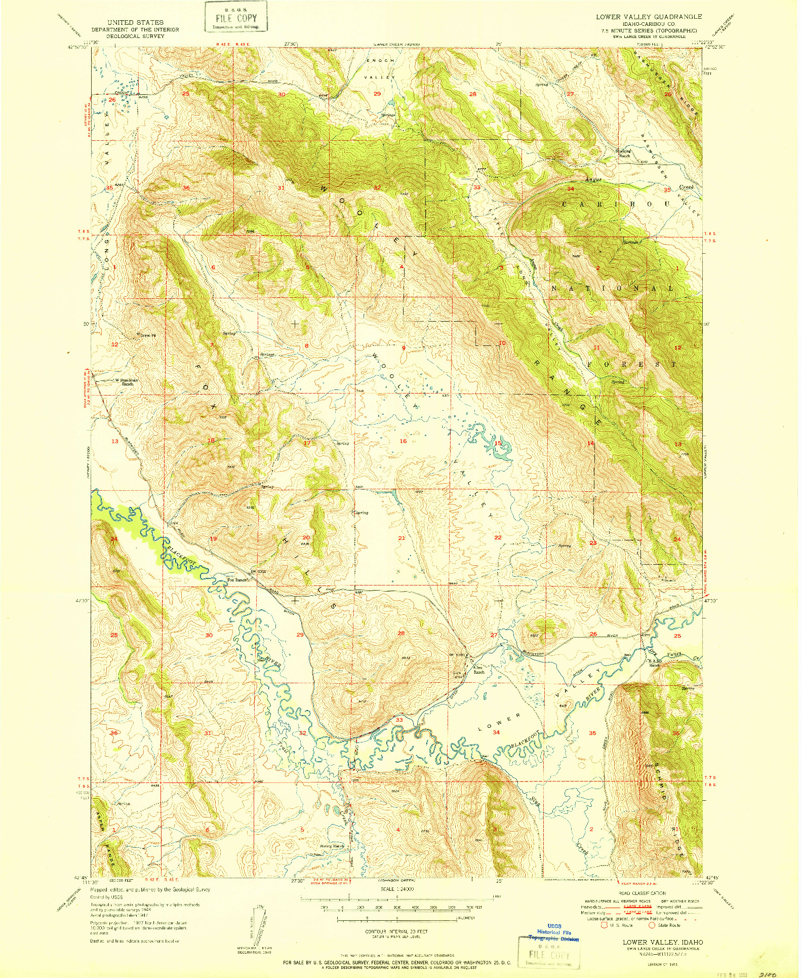 USGS 1:24000-SCALE QUADRANGLE FOR LOWER VALLEY, ID 1951