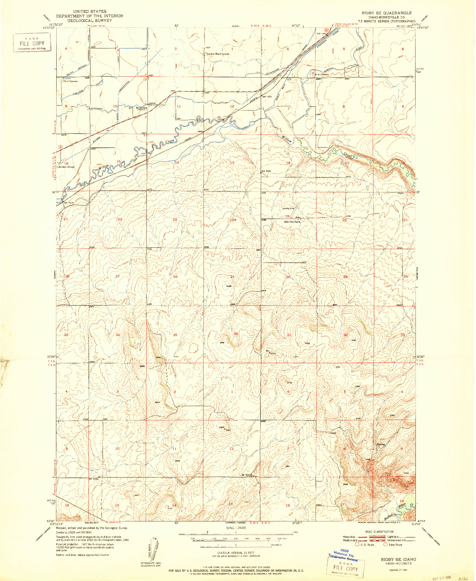 USGS 1:24000-SCALE QUADRANGLE FOR RIGBY SE, ID 1951