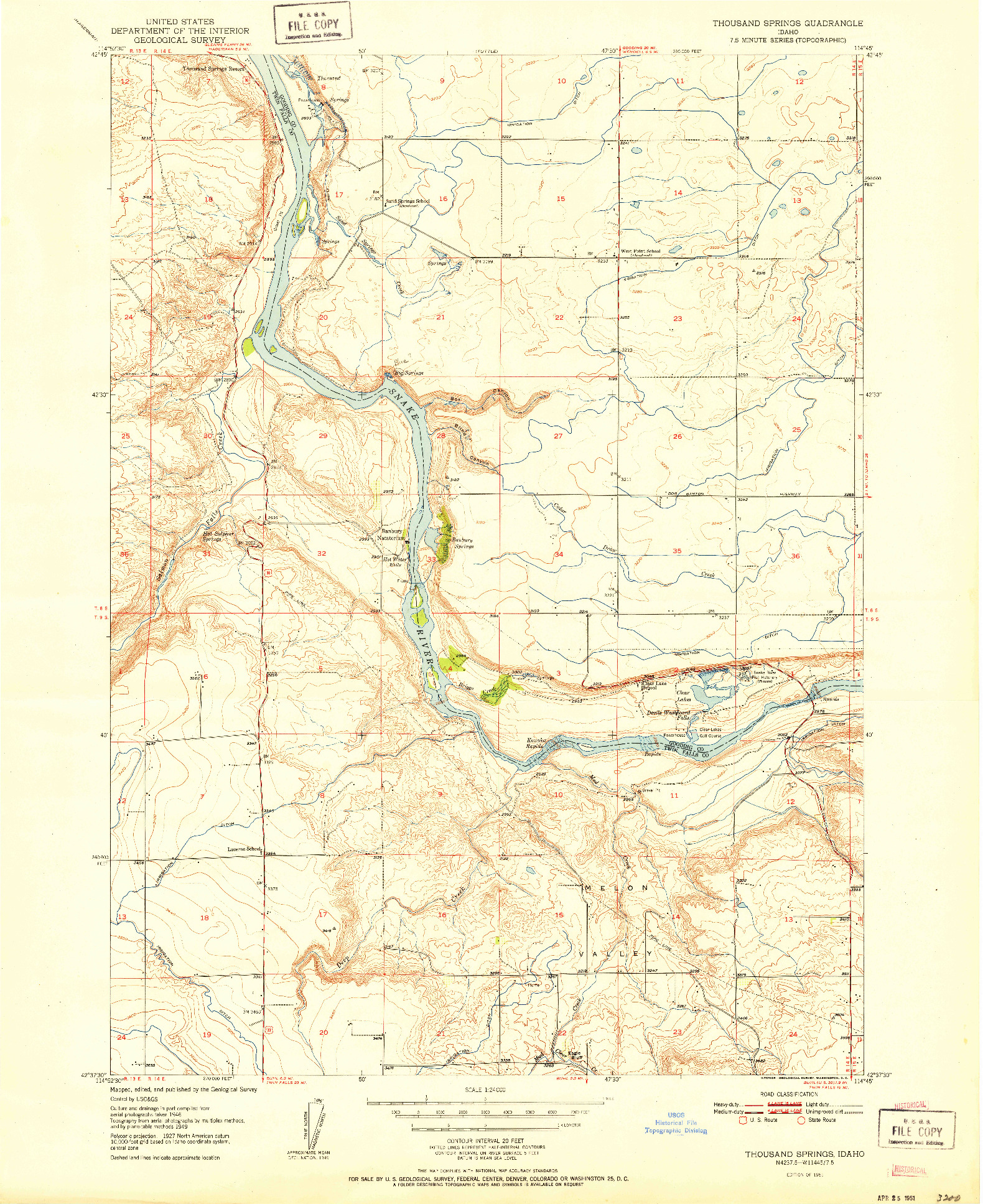 USGS 1:24000-SCALE QUADRANGLE FOR THOUSAND SPRINGS, ID 1951