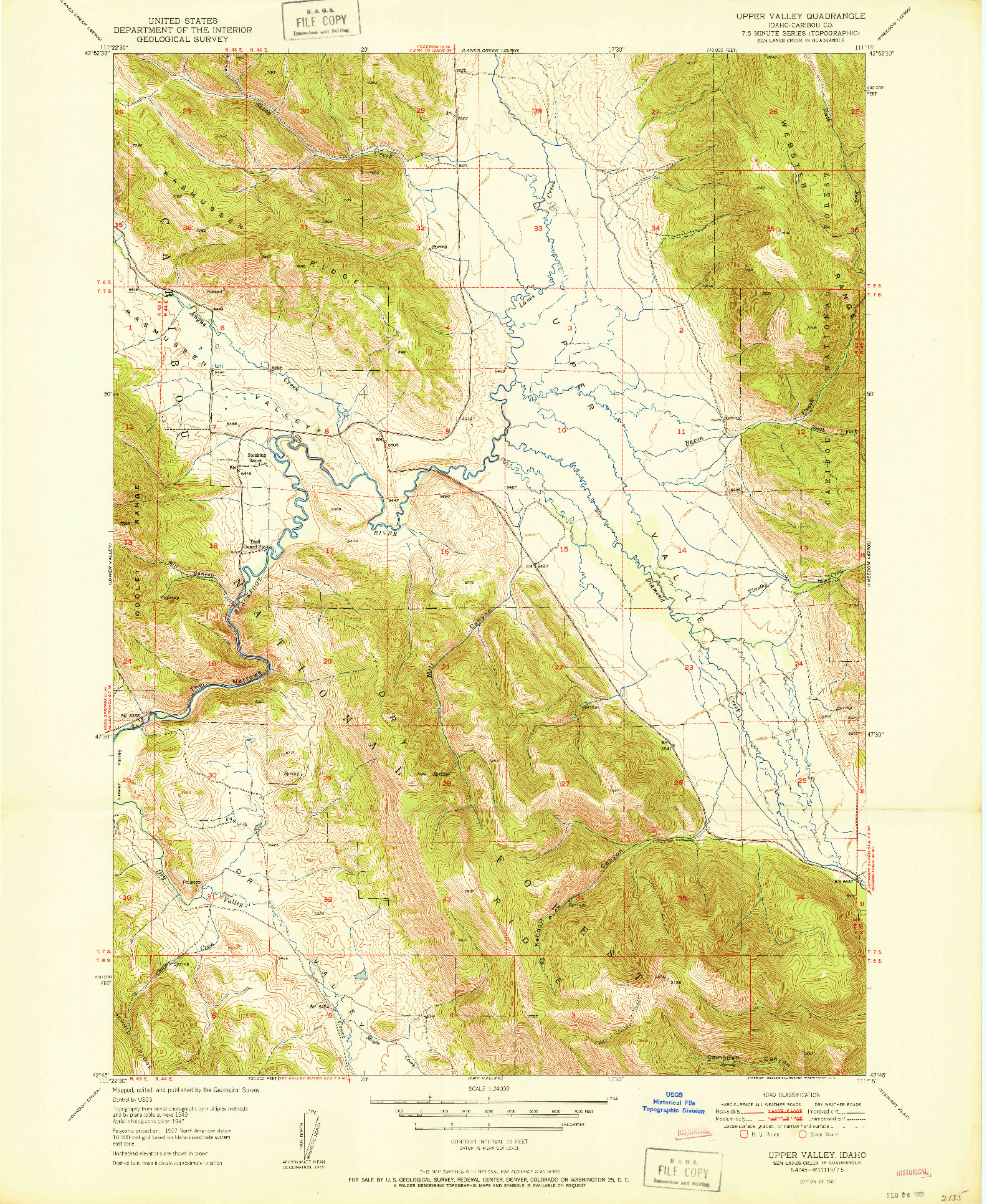 USGS 1:24000-SCALE QUADRANGLE FOR UPPER VALLEY, ID 1951