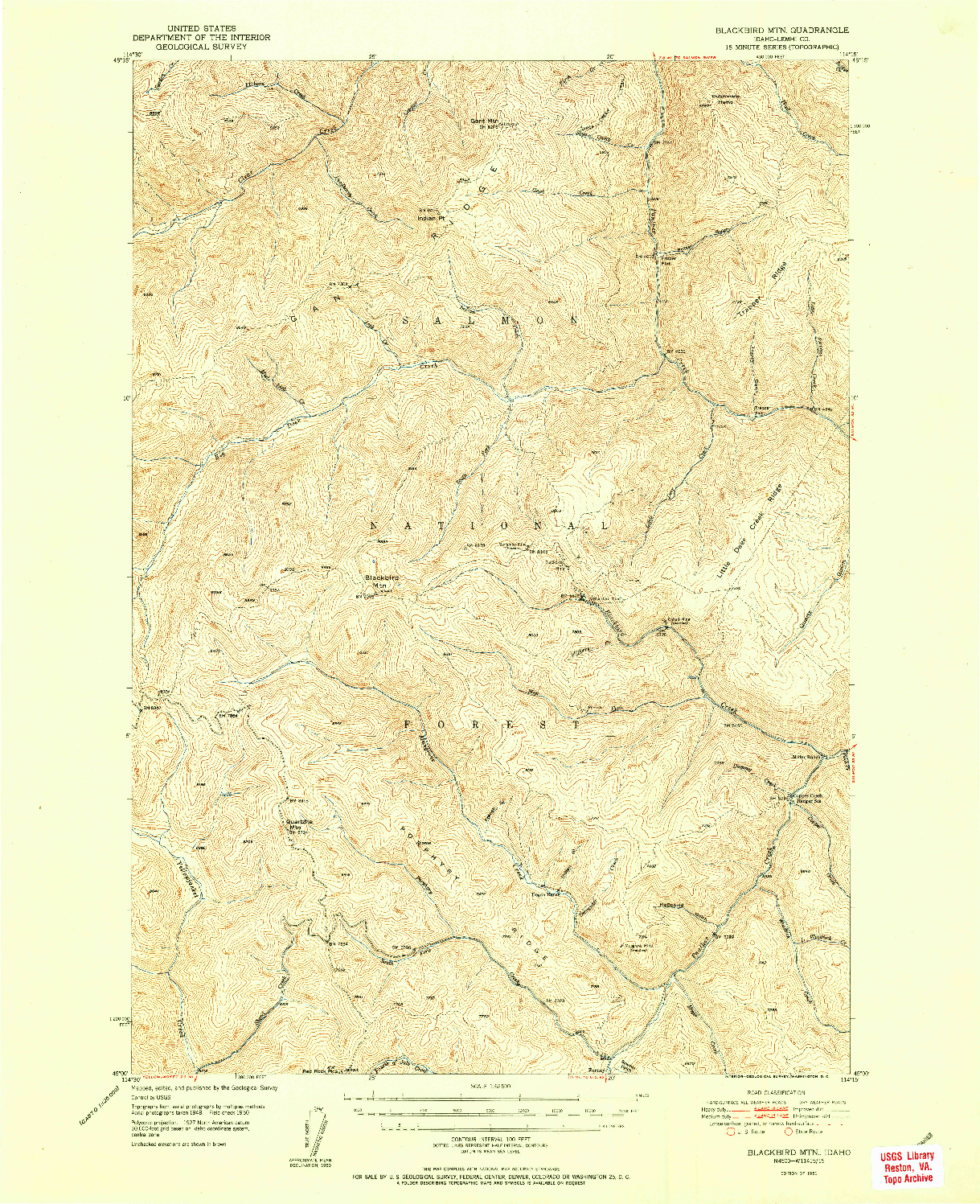 USGS 1:62500-SCALE QUADRANGLE FOR BLACKBIRD MTN, ID 1951