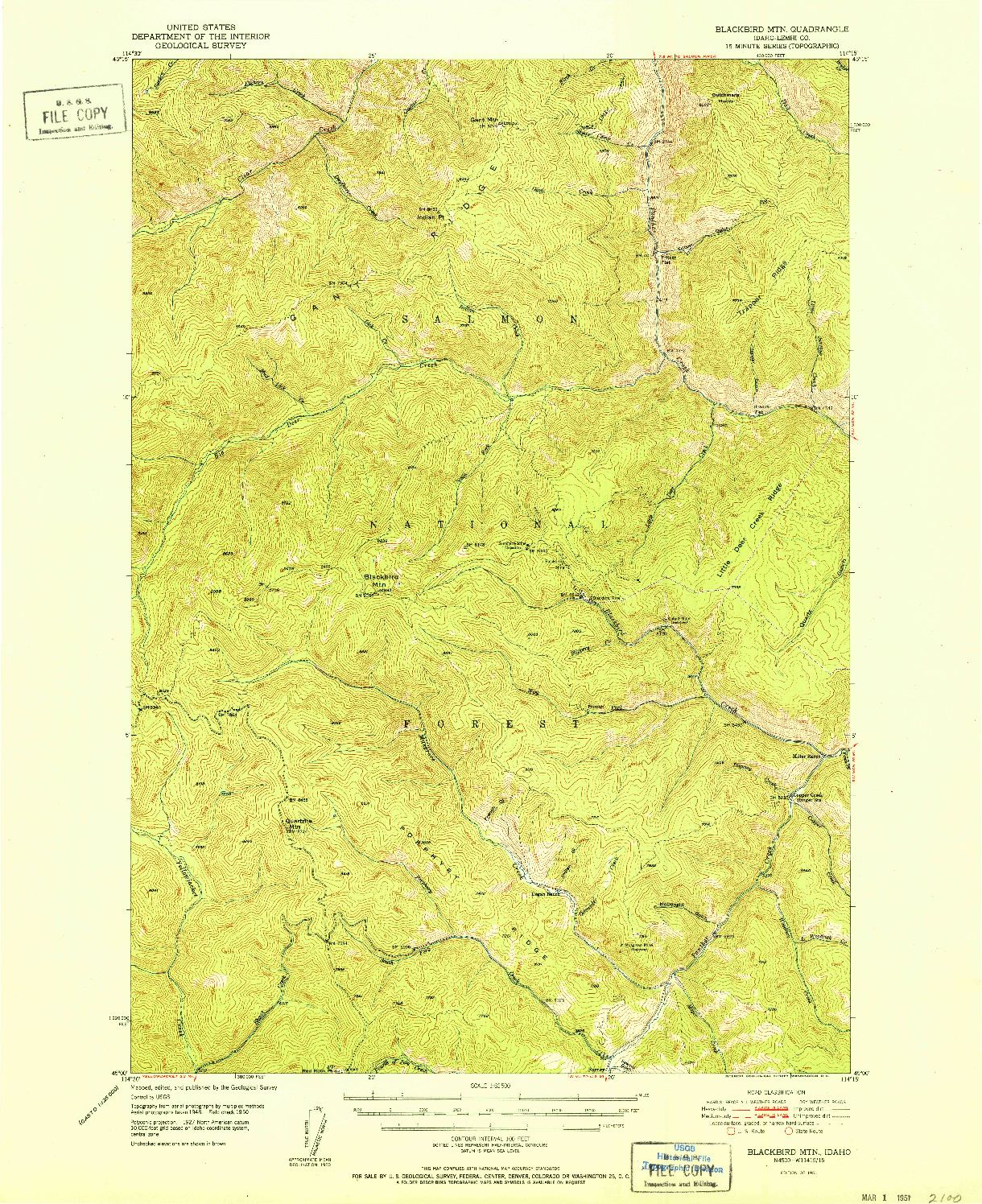 USGS 1:62500-SCALE QUADRANGLE FOR BLACKBIRD MTN, ID 1951