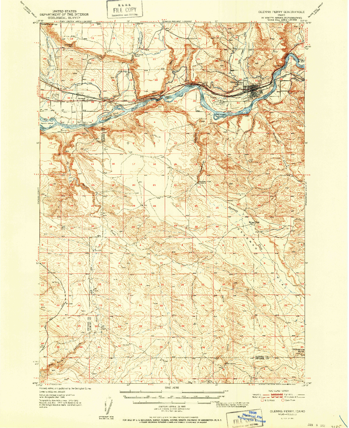 USGS 1:62500-SCALE QUADRANGLE FOR GLENNS FERRY, ID 1951