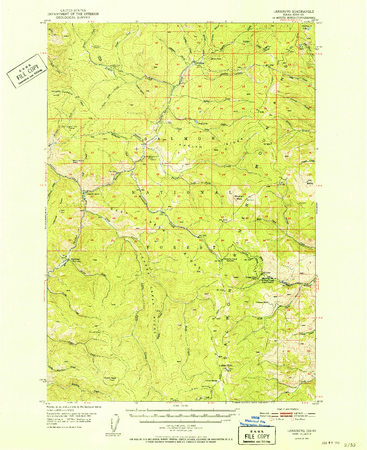USGS 1:62500-SCALE QUADRANGLE FOR LEESBURG, ID 1951