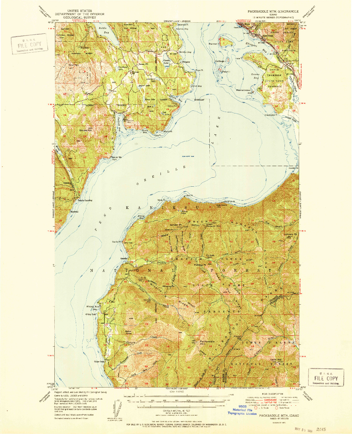 USGS 1:62500-SCALE QUADRANGLE FOR PACKSADDLE MTN, ID 1951