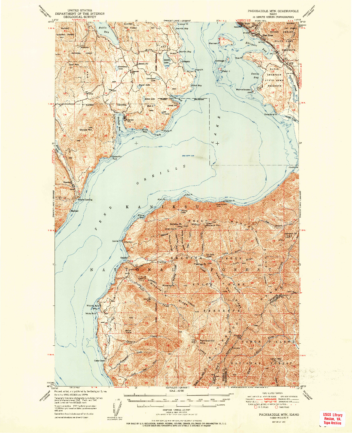 USGS 1:62500-SCALE QUADRANGLE FOR PACKSADDLE MTN, ID 1951